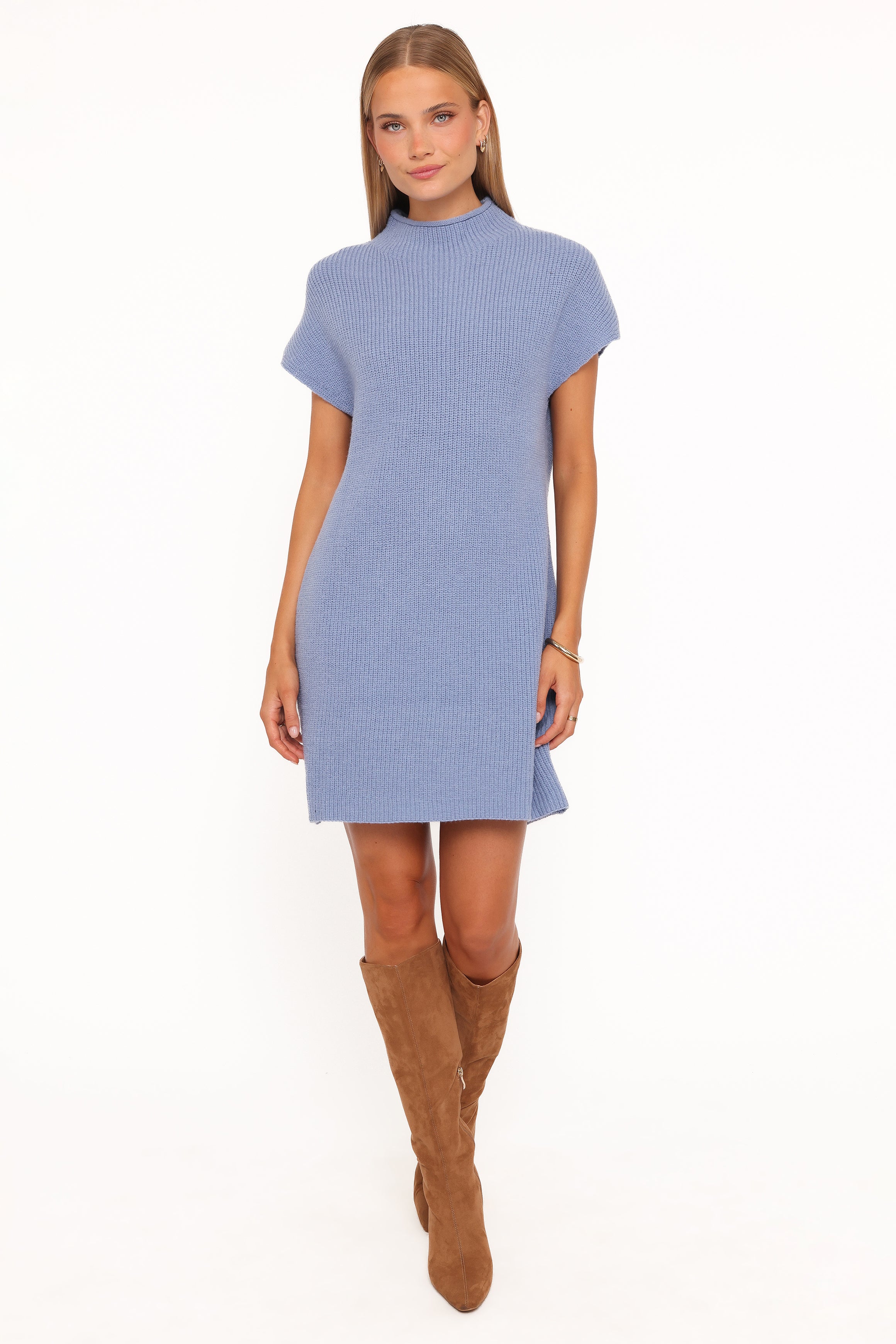 DRESSES @Wright Knit Mini Dress - Dusty Blue