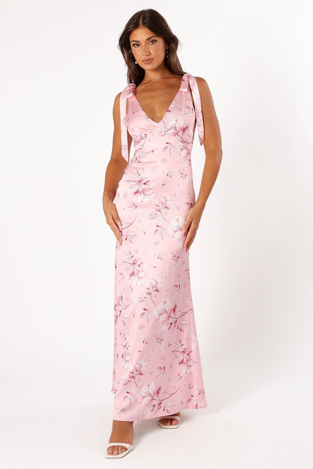 Shop Formal Dress - Xavier Bow Shoulder Maxi Dress - Pink Floral third image