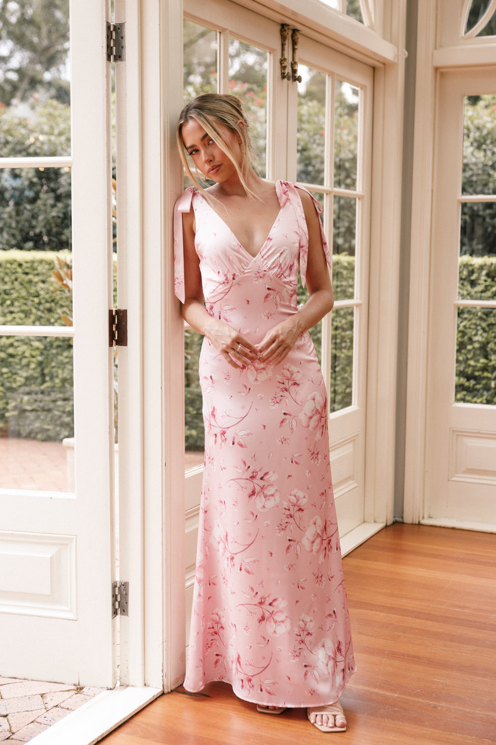 Shop Formal Dress - Xavier Bow Shoulder Maxi Dress - Pink Floral secondary image