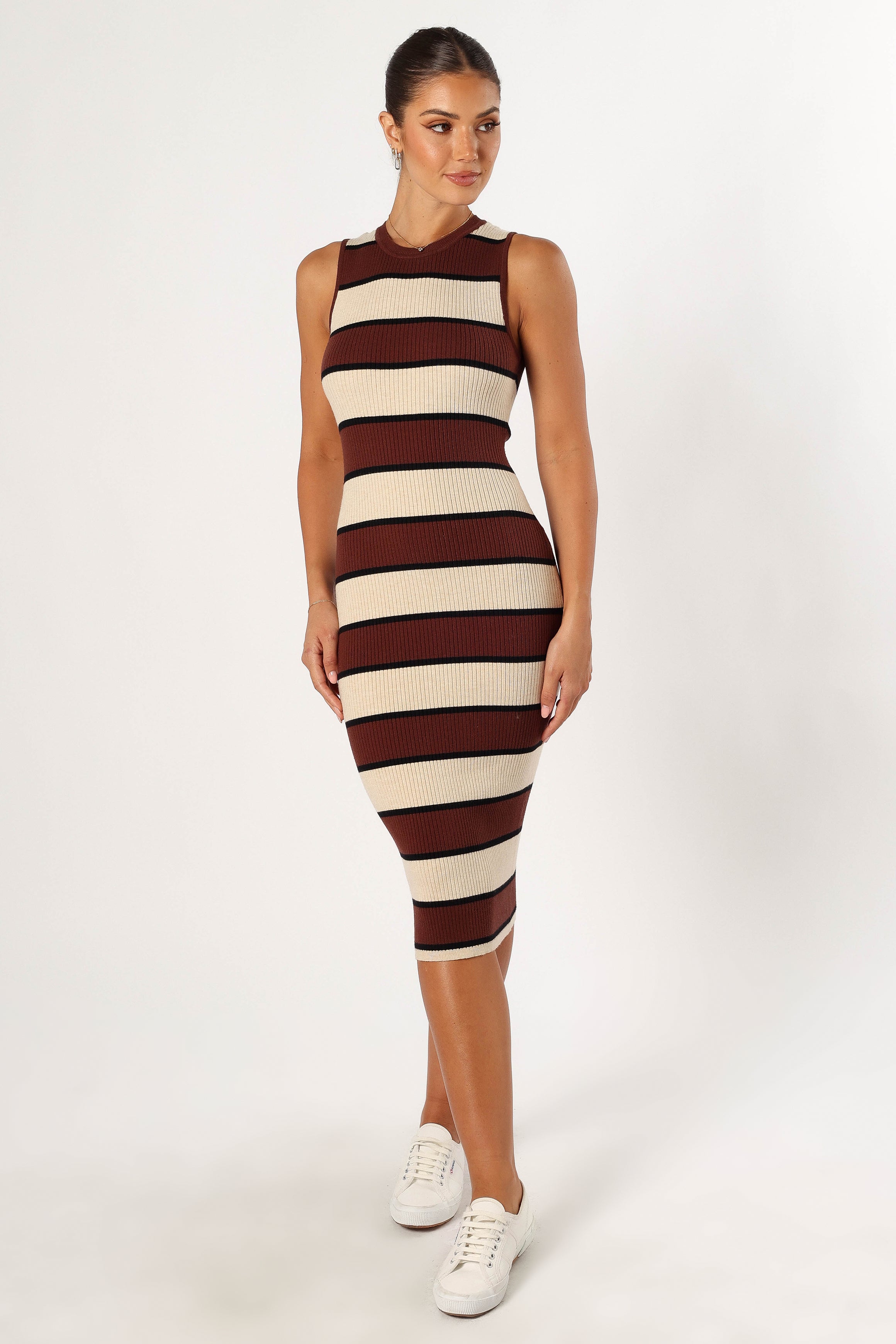 DRESSES @Yates Midi Dress - Cream Brown