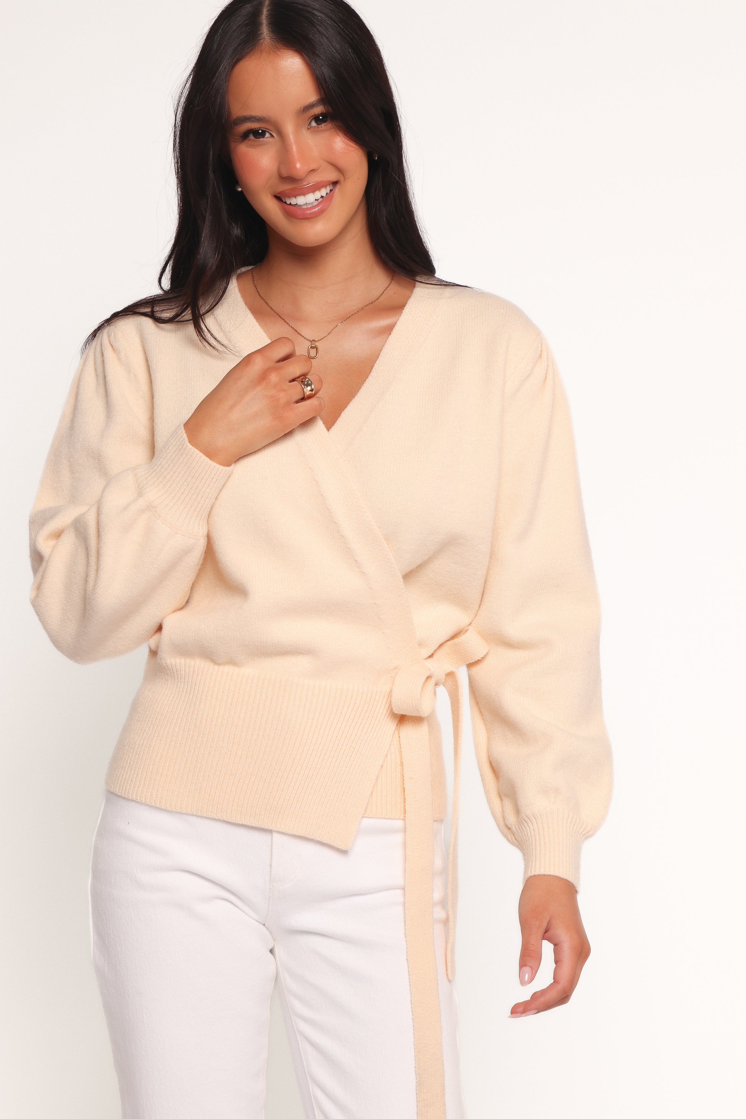 KNITWEAR Abbey Ballet Wrap Cardigan - Cream