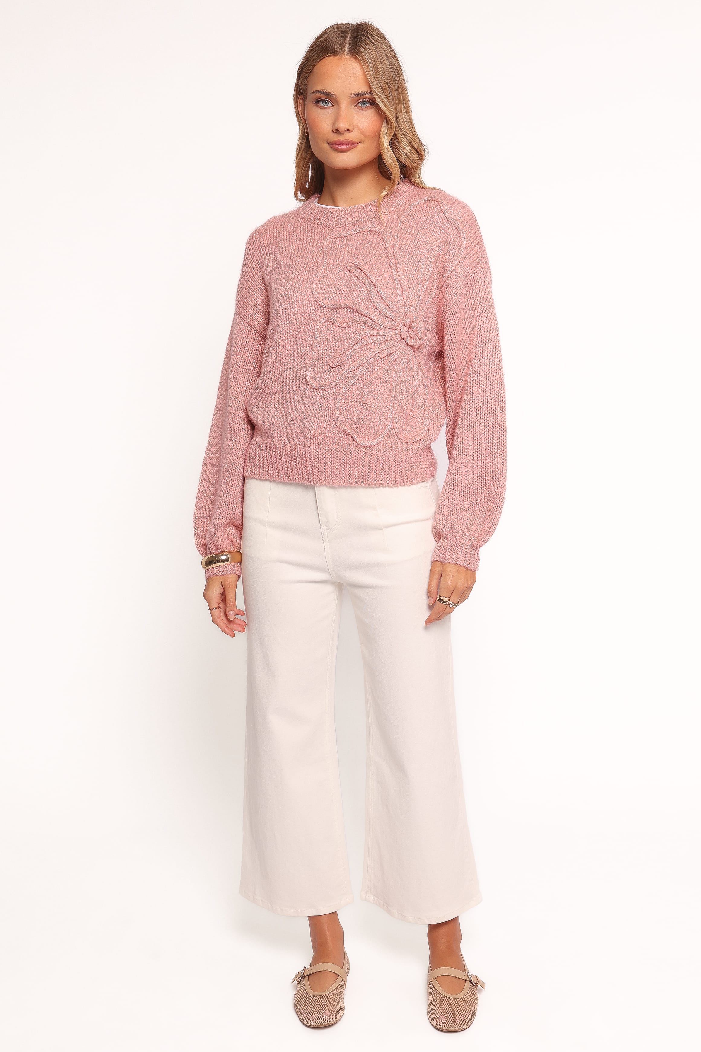 KNITWEAR Addie Tonal Flower Knit Sweater - Pink