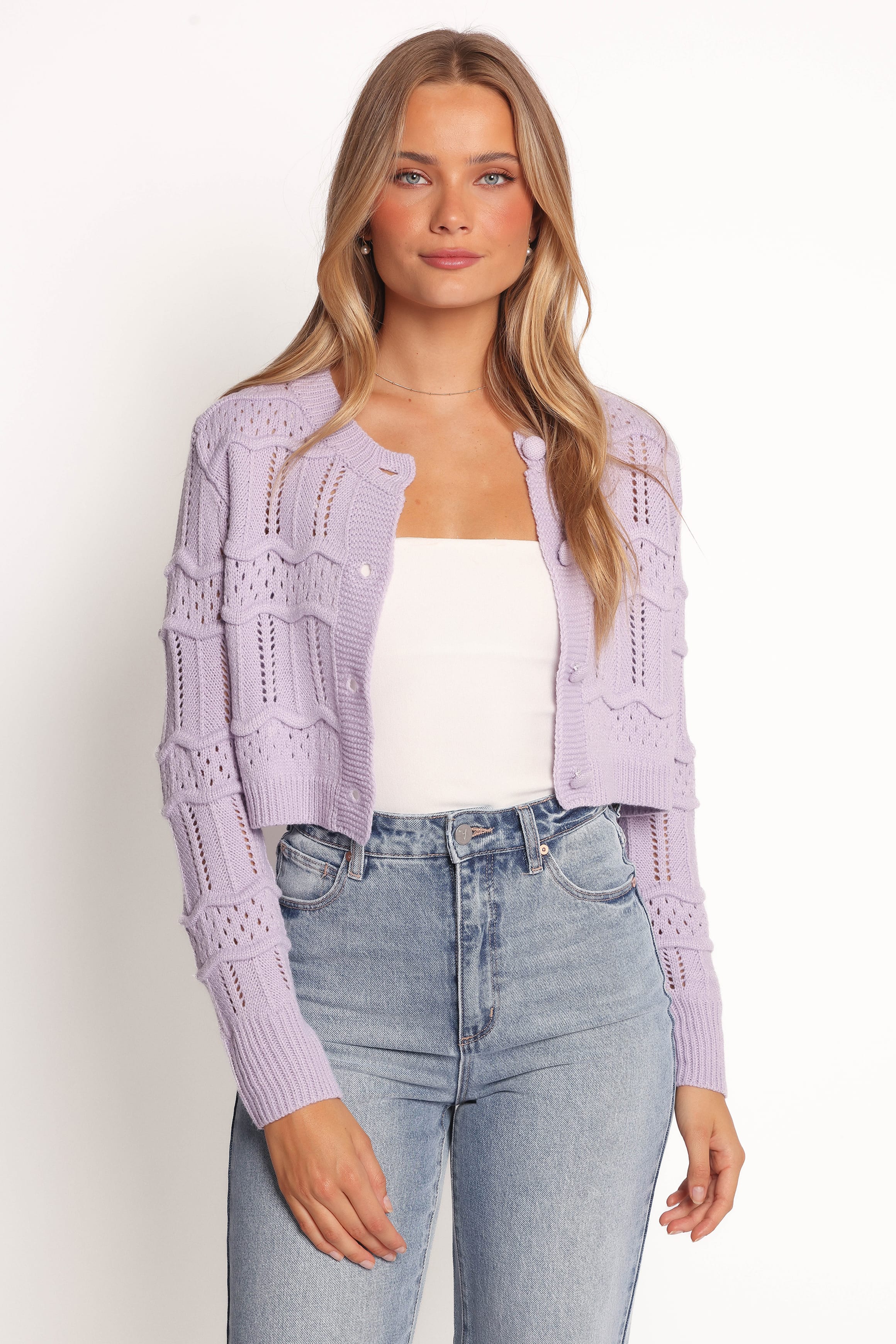 KNITWEAR Aidy Crop Button Front Cardigan - Lilac