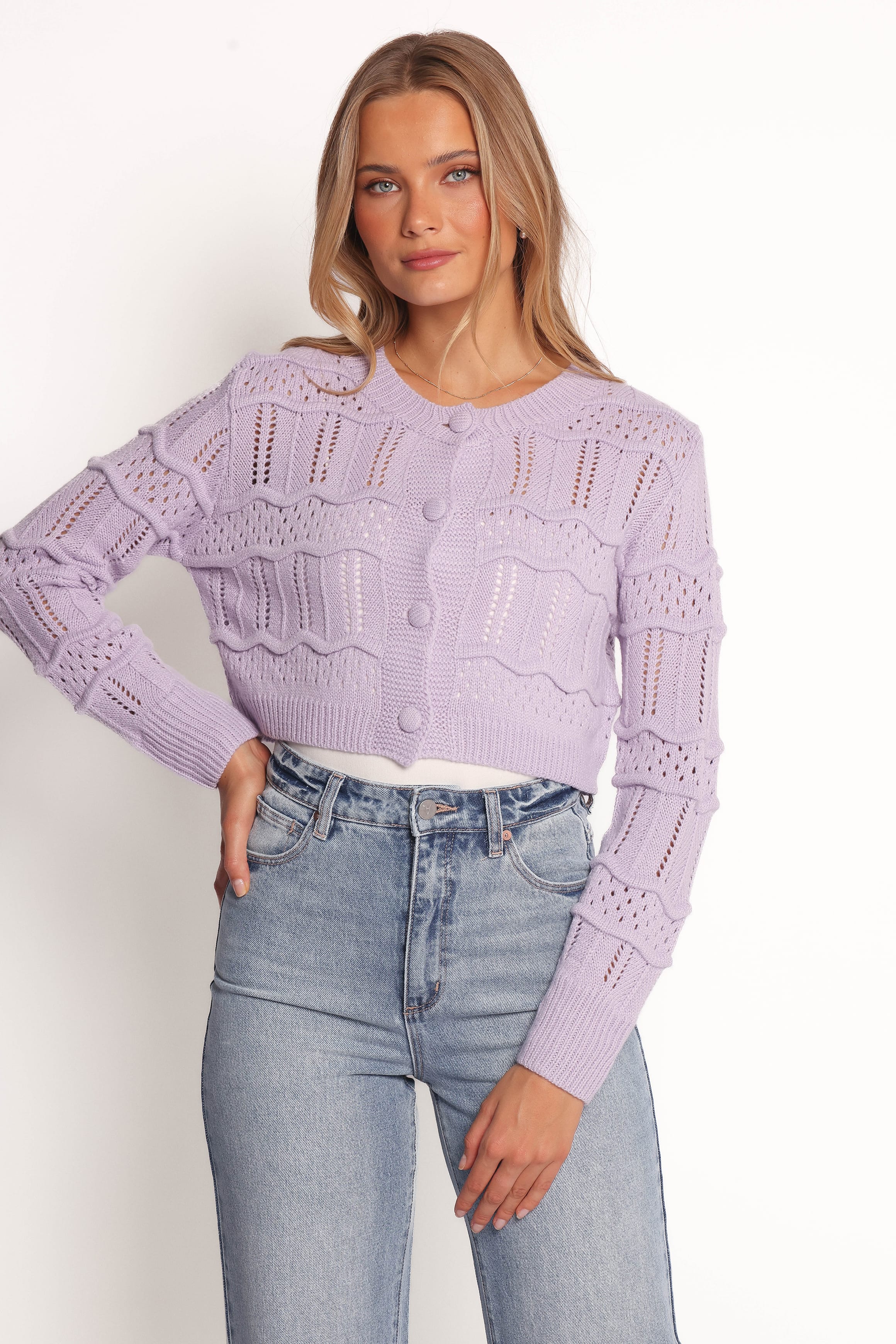 KNITWEAR Aidy Crop Button Front Cardigan - Lilac