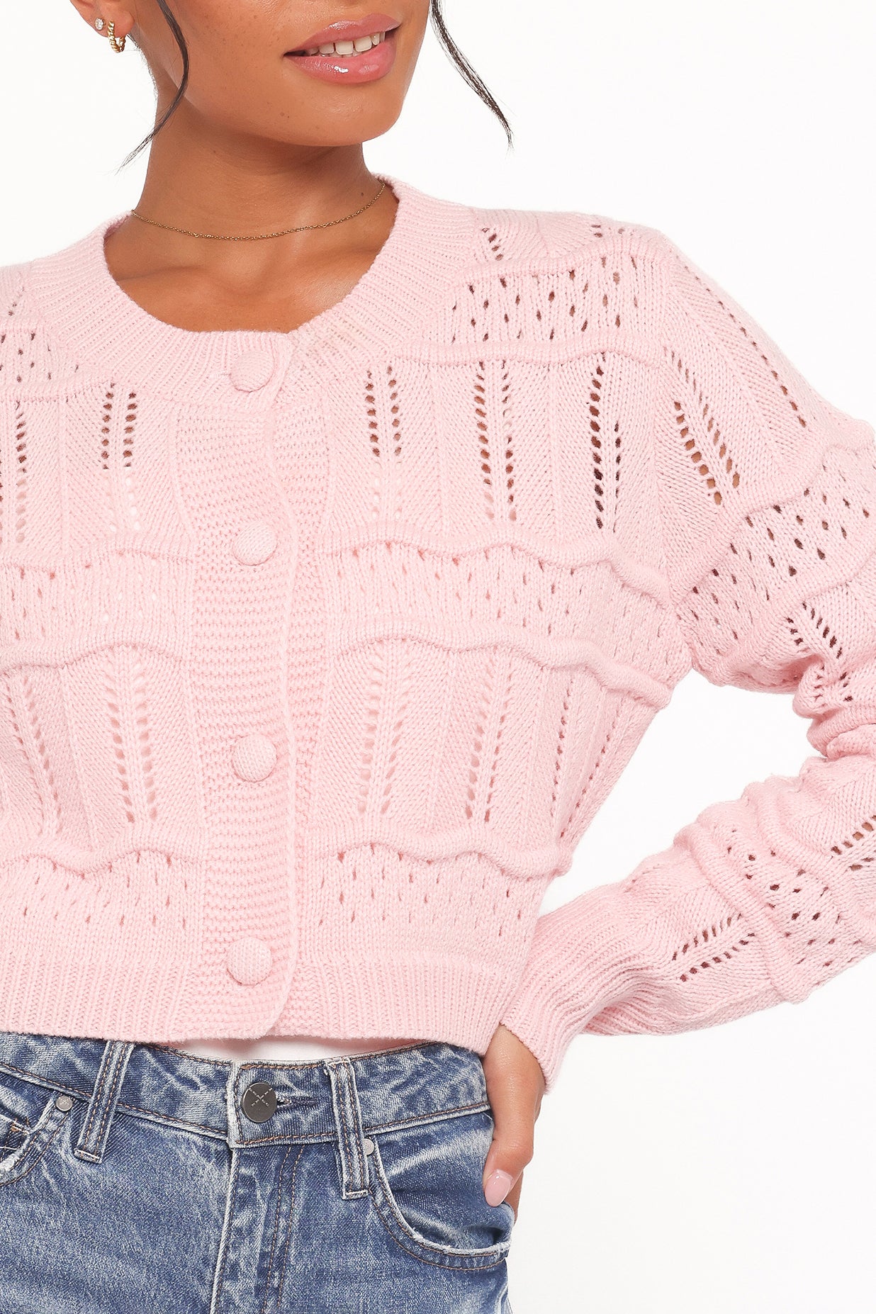 KNITWEAR Aidy Crop Button Front Cardigan - Pink