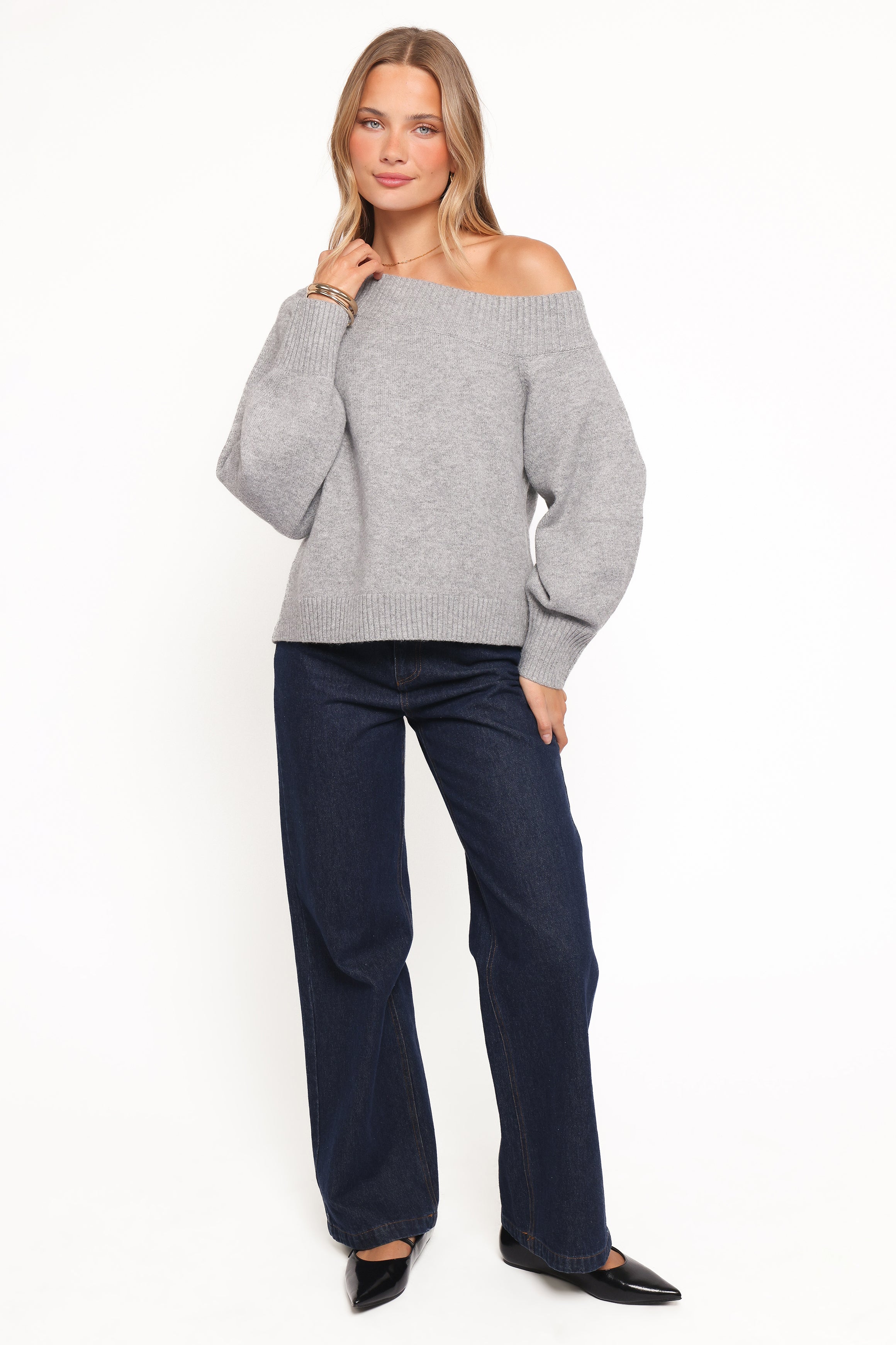 KNITWEAR Ailis Off Shoulder Sweater - Grey