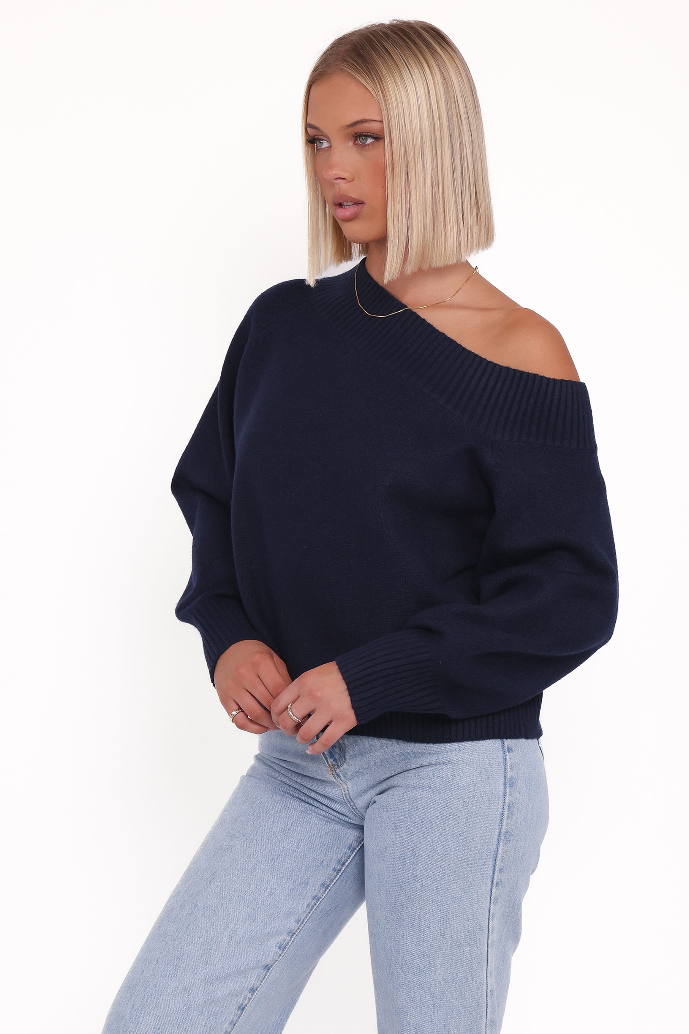 KNITWEAR Ailis Off Shoulder Sweater - Navy