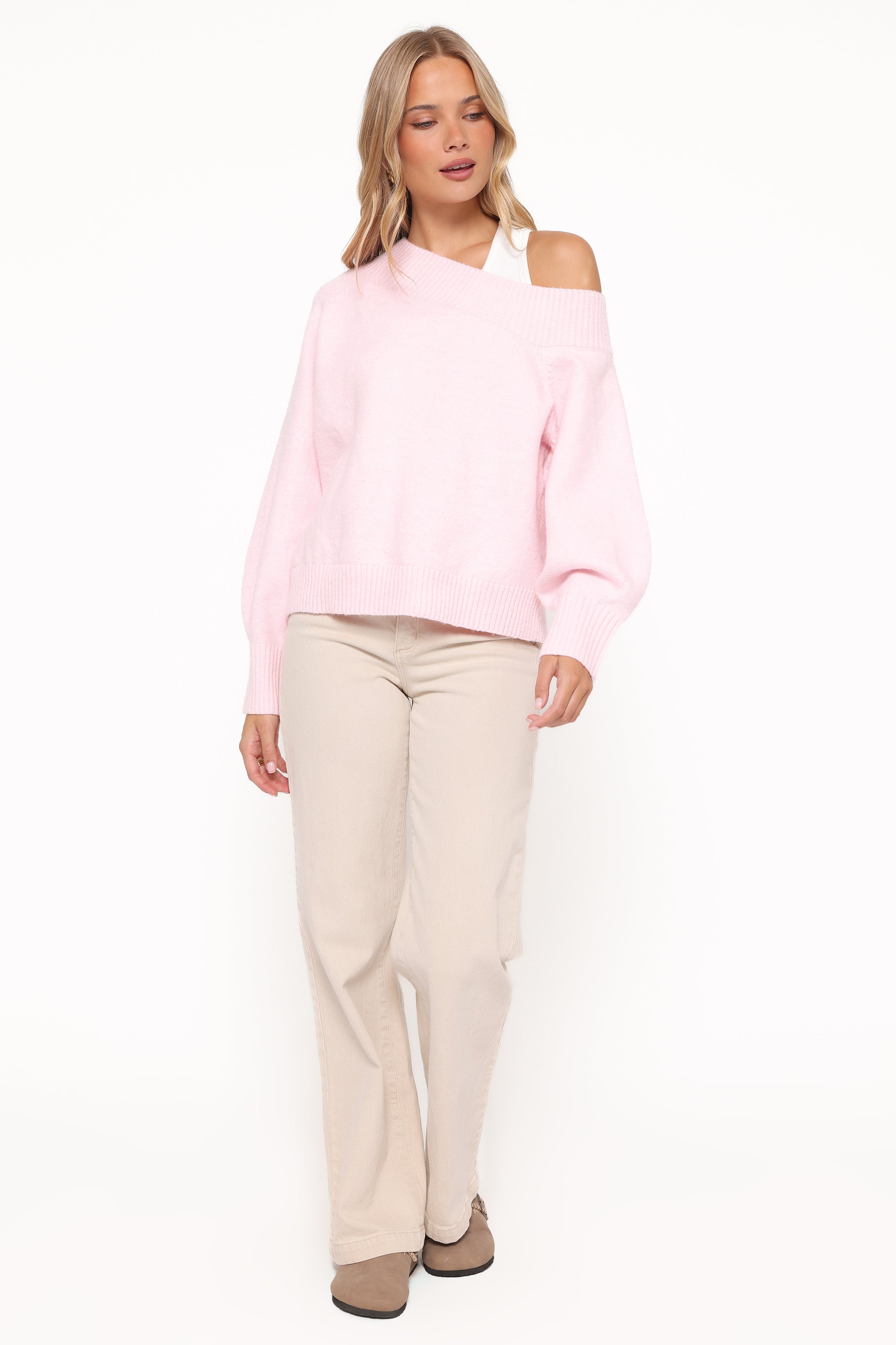 KNITWEAR Ailis Off Shoulder Sweater - Pink