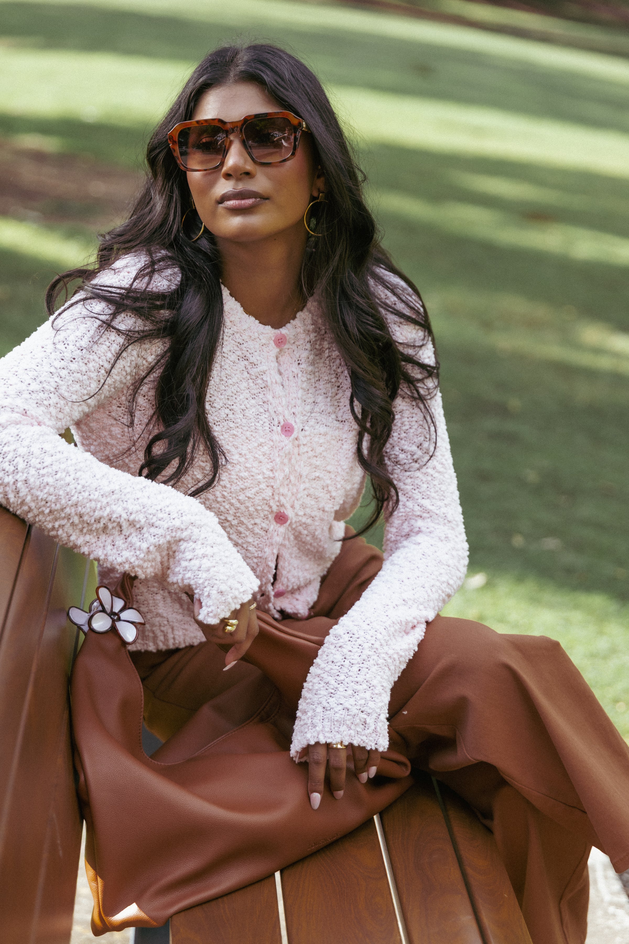 KNITWEAR Ally Texture Cardigan - Pink
