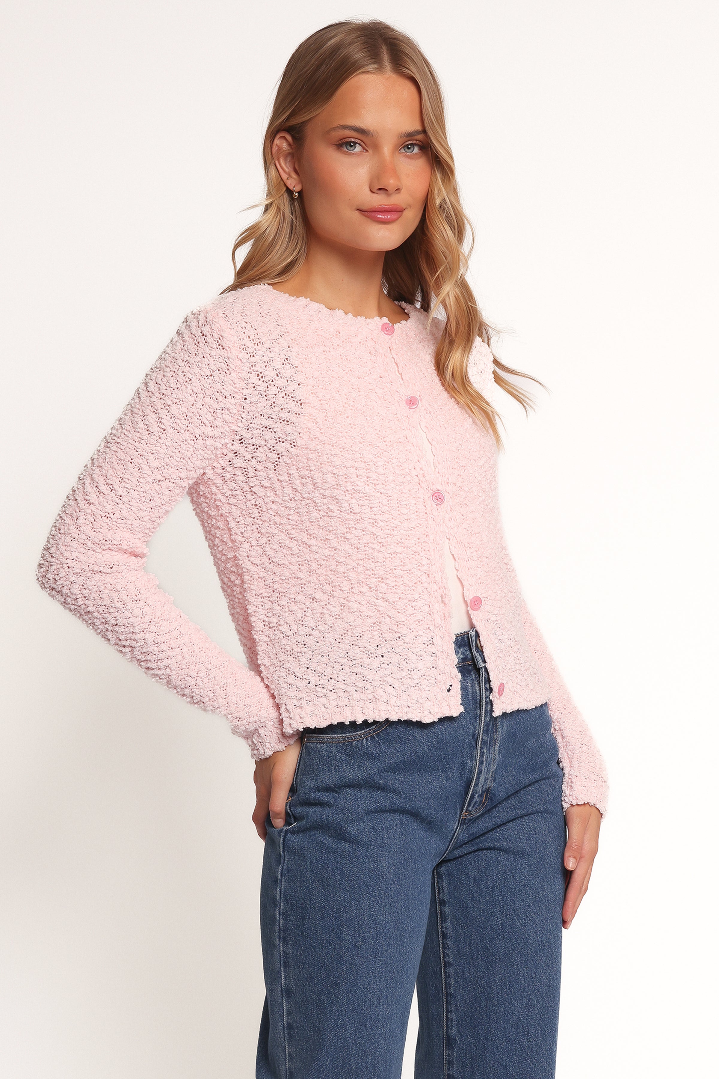 KNITWEAR Ally Texture Cardigan - Pink