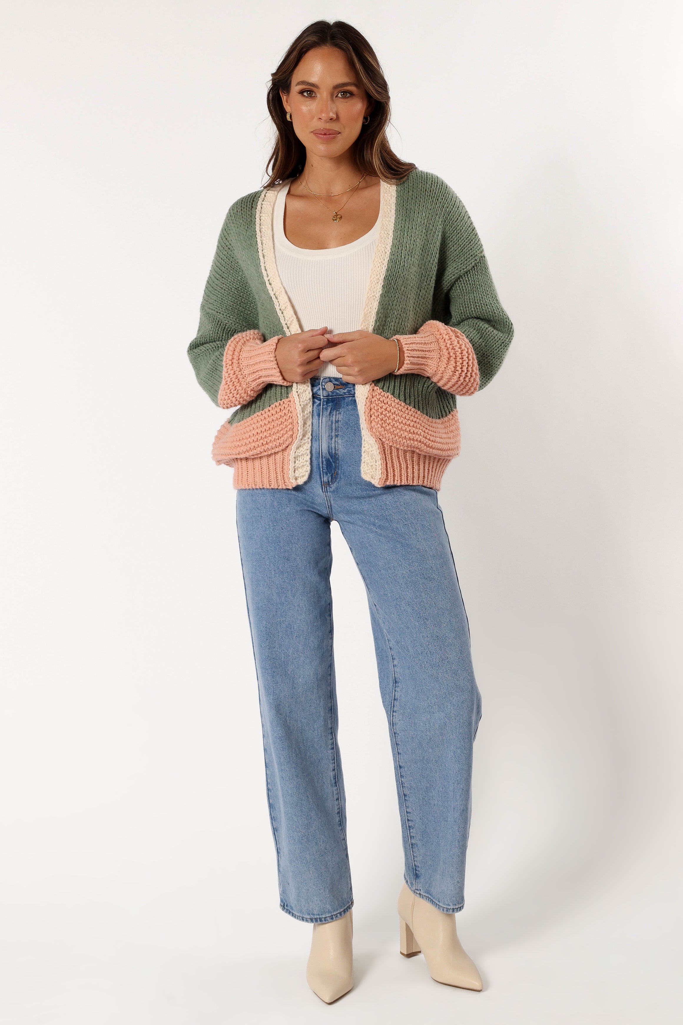 KNITWEAR Alma Open Front Cardigan - Green