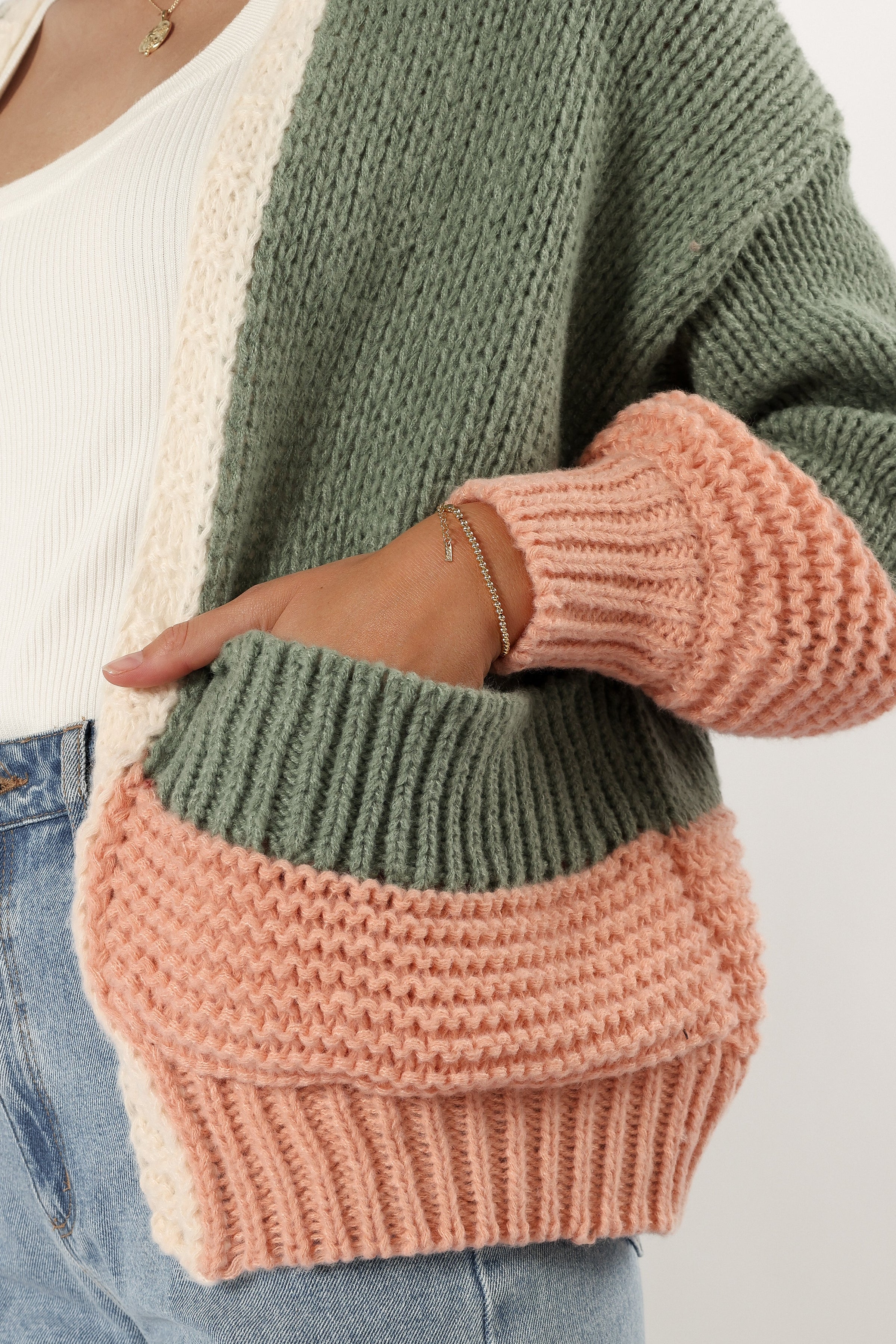 KNITWEAR @Alma Open Front Cardigan - Green