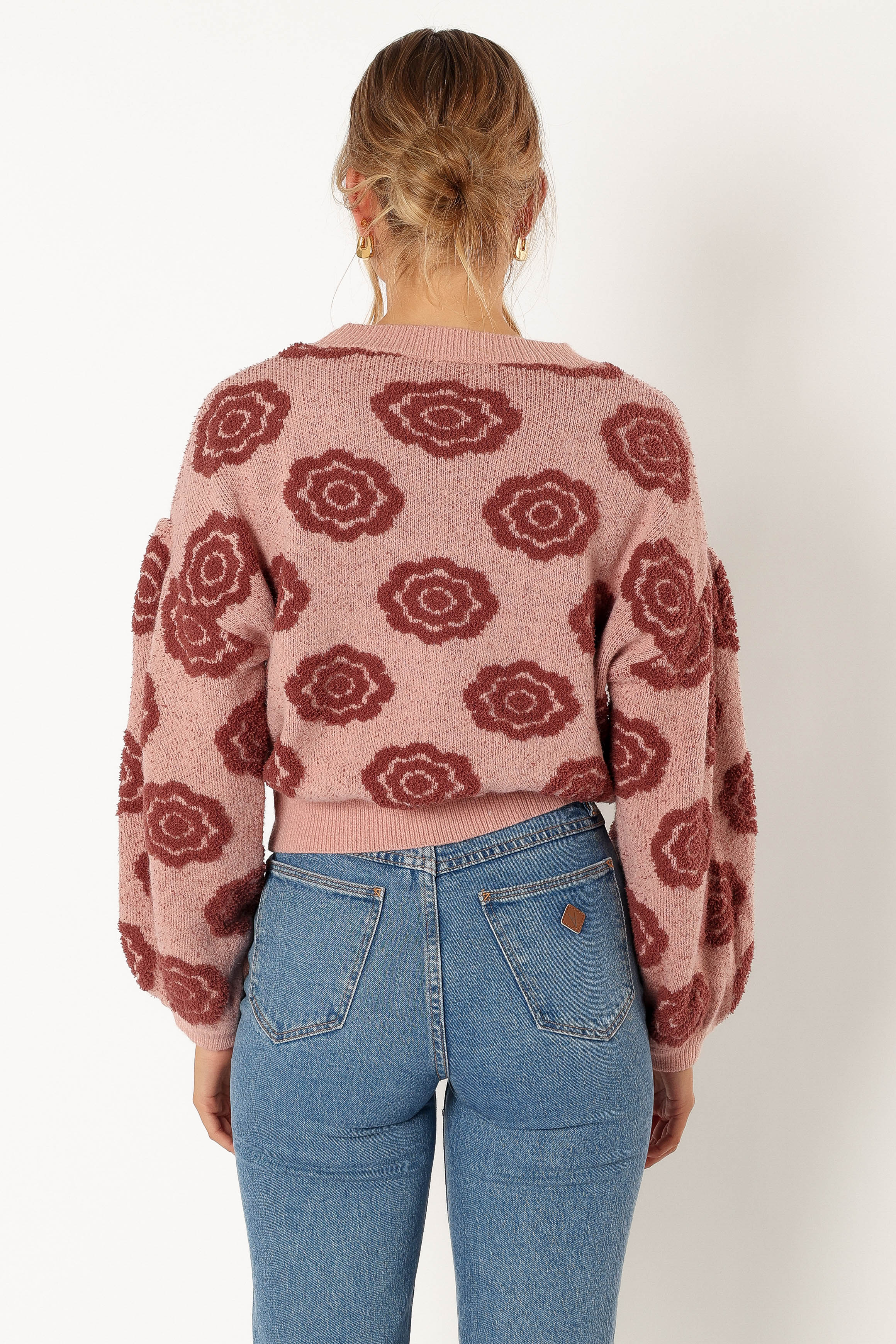 KNITWEAR @Amara Crewneck Rose Detail Knit Sweater - Mauve