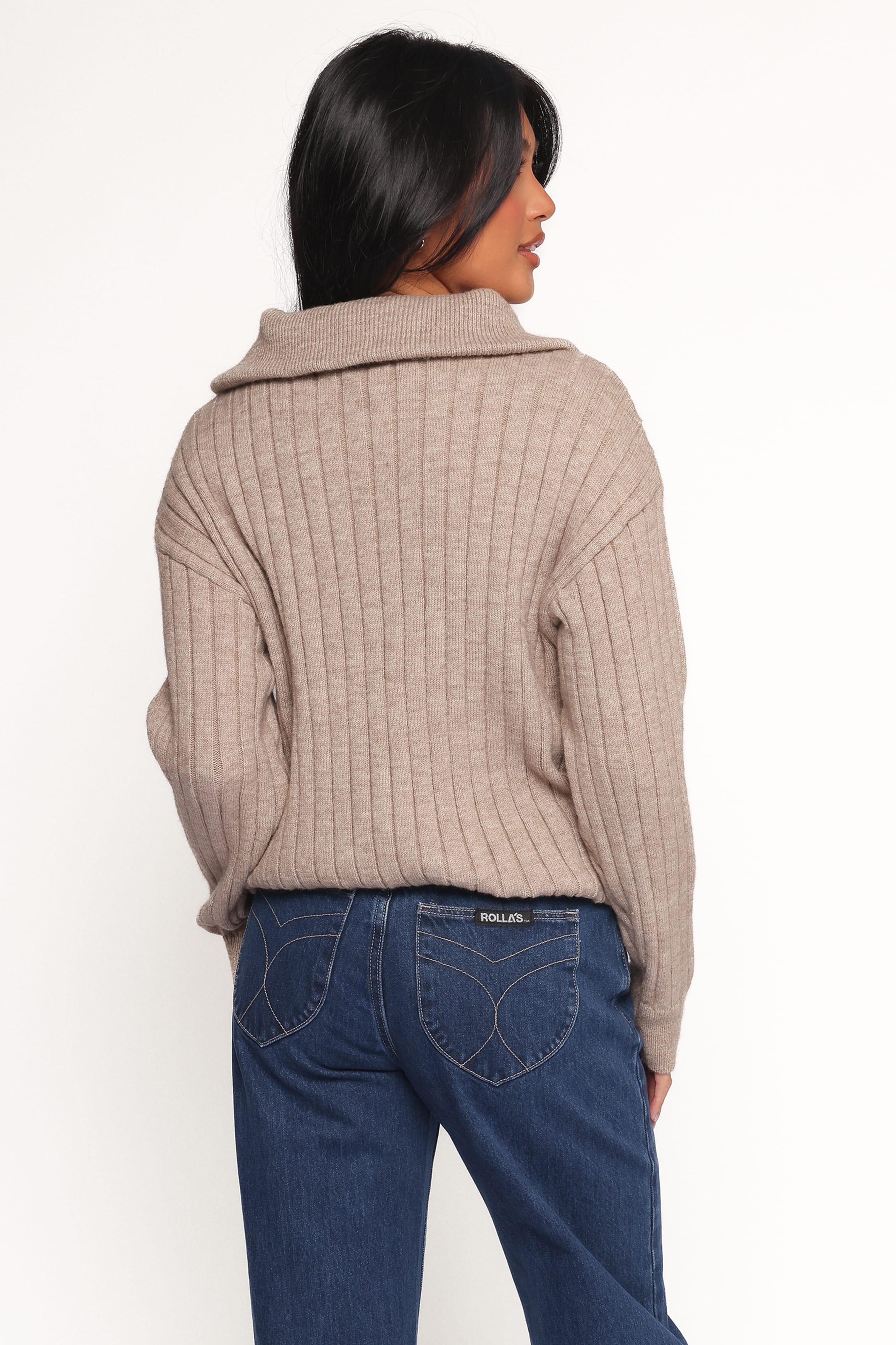 KNITWEAR Anais Quarter Zip Knit Sweater - Beige