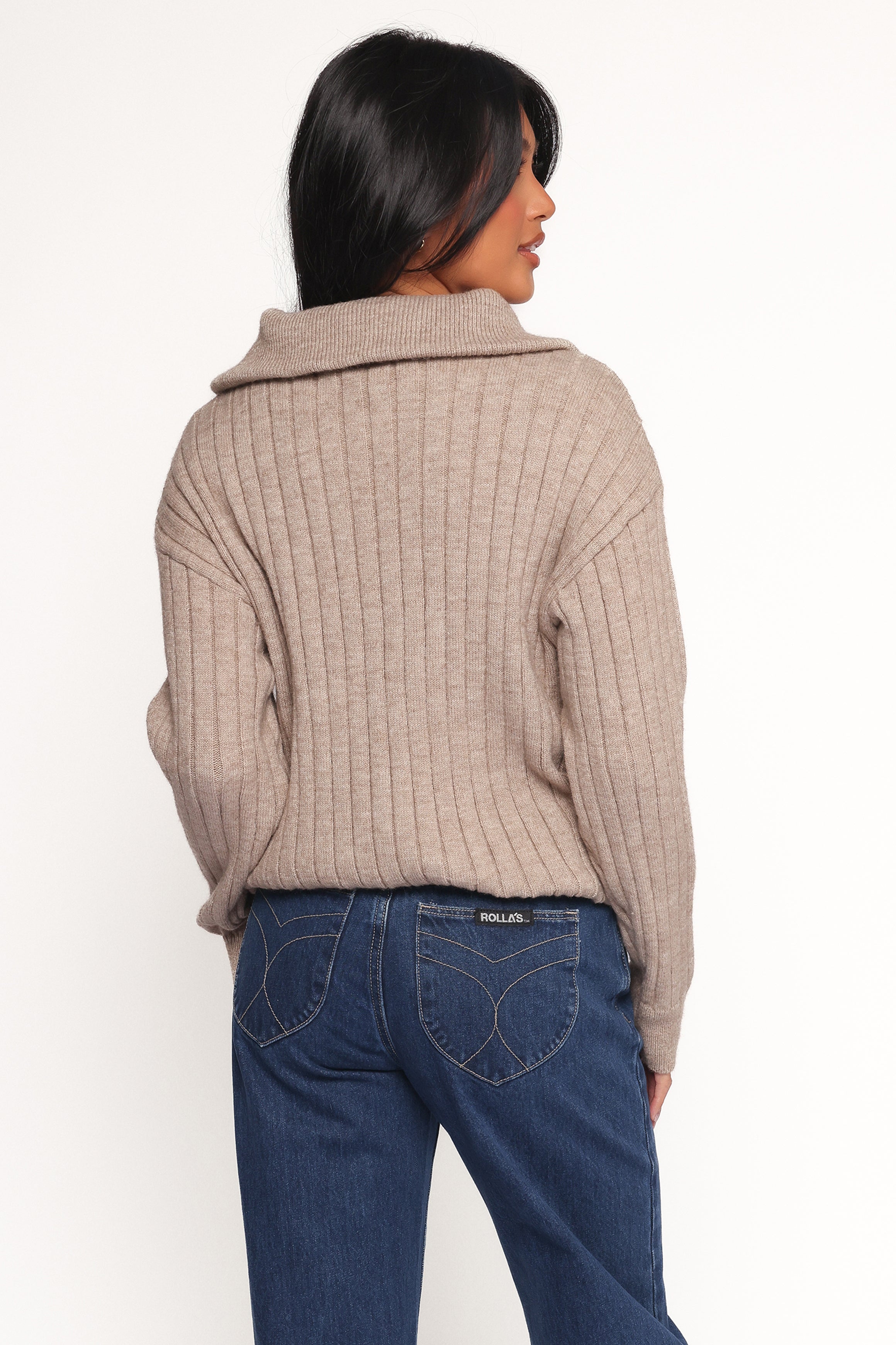 KNITWEAR Anais Quarter Zip Knit Sweater - Beige