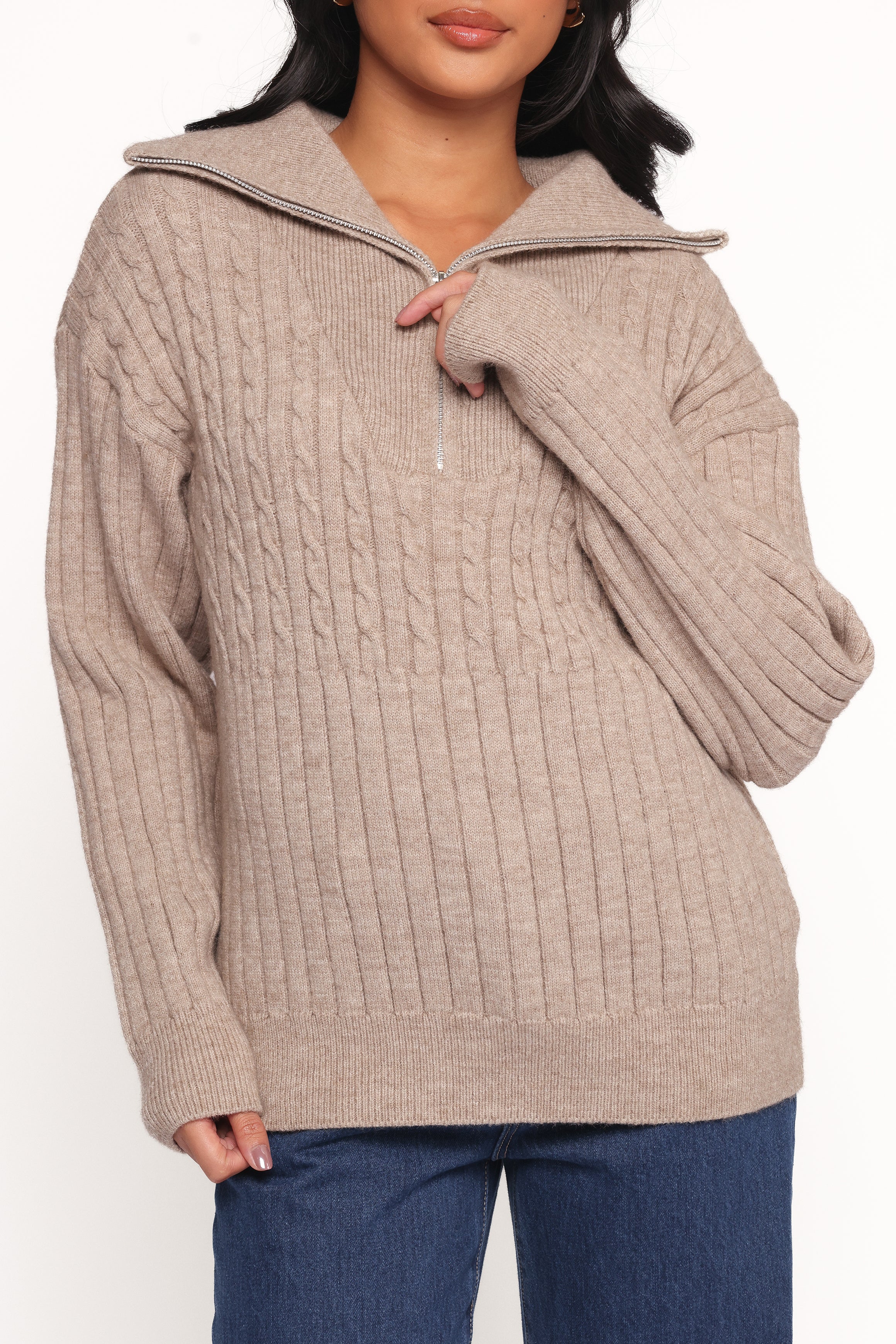KNITWEAR Anais Quarter Zip Knit Sweater - Beige