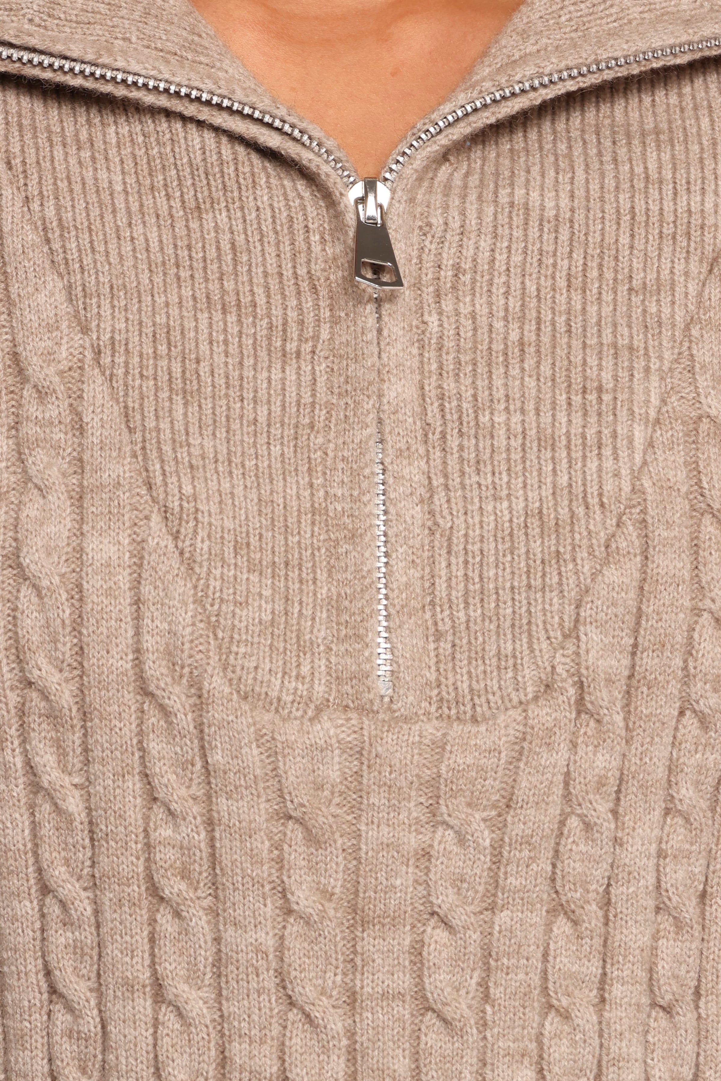 KNITWEAR Anais Quarter Zip Knit Sweater - Beige