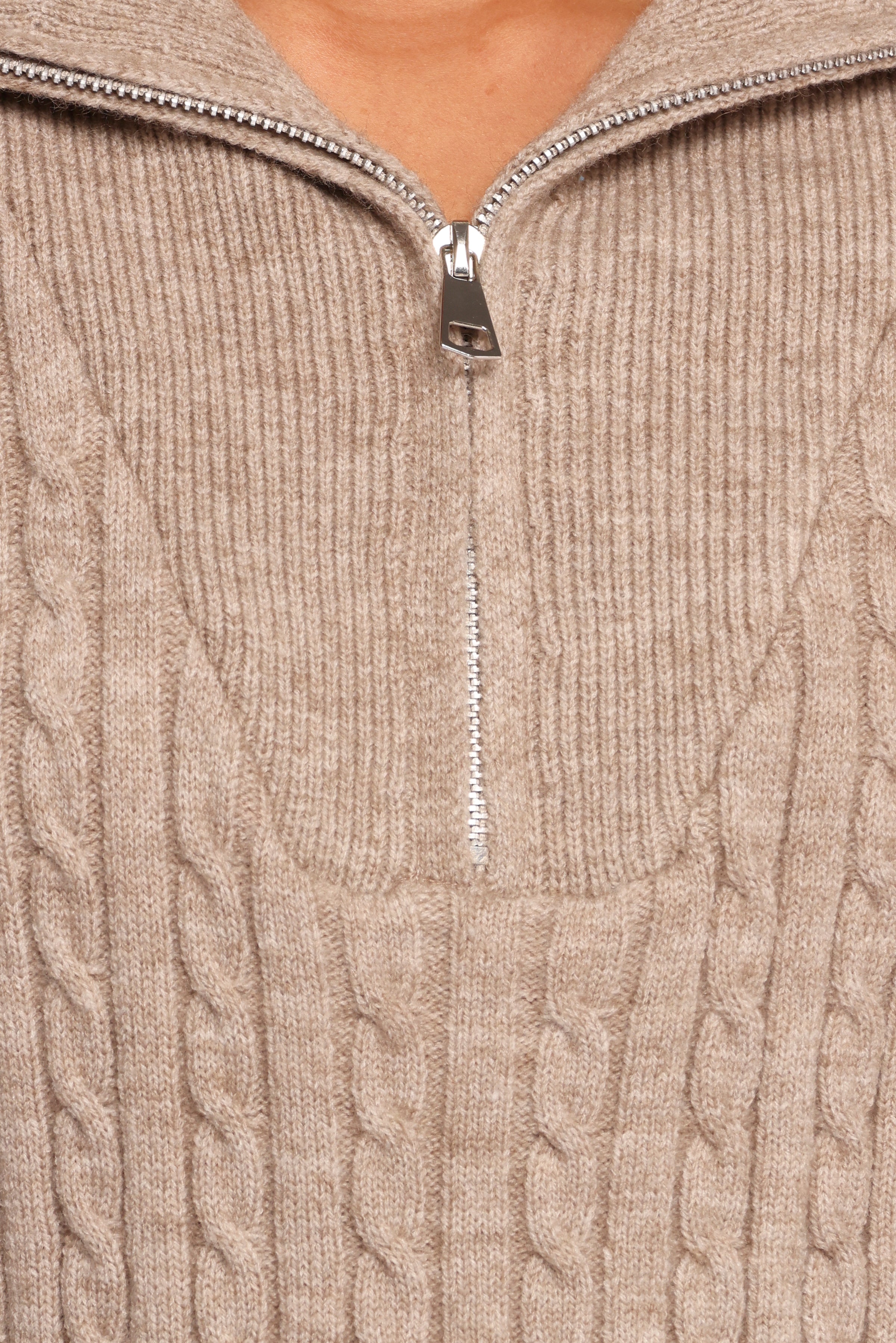 KNITWEAR Anais Quarter Zip Knit Sweater - Beige
