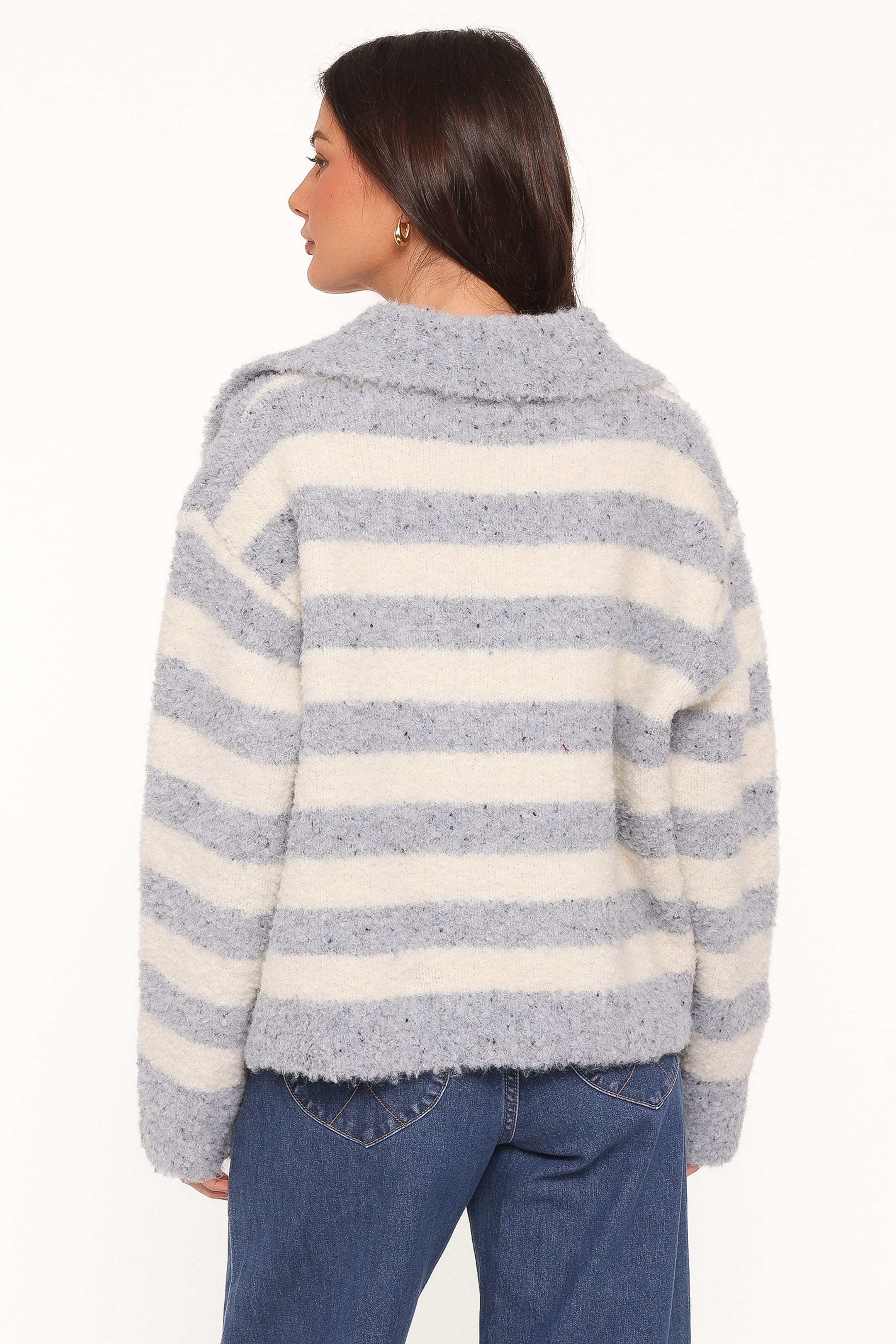 KNITWEAR Angelica 1/4 Zip Sweater - Denim Blue Stripe