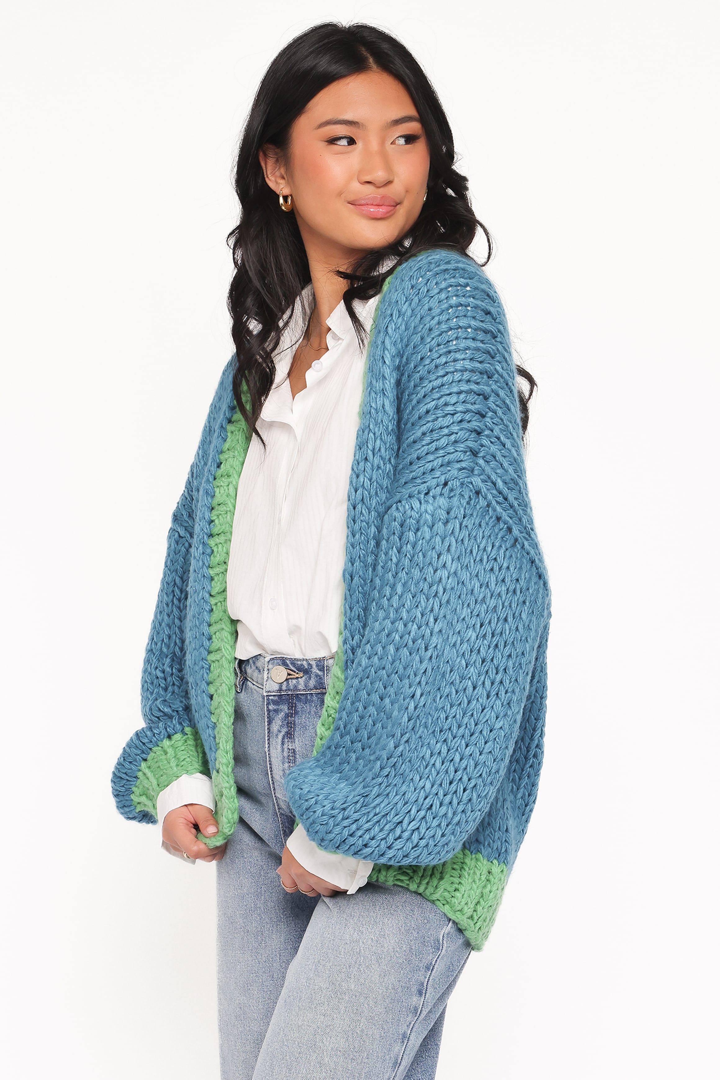 KNITWEAR Anige Contrast Trim Cardigan - Blue/Green