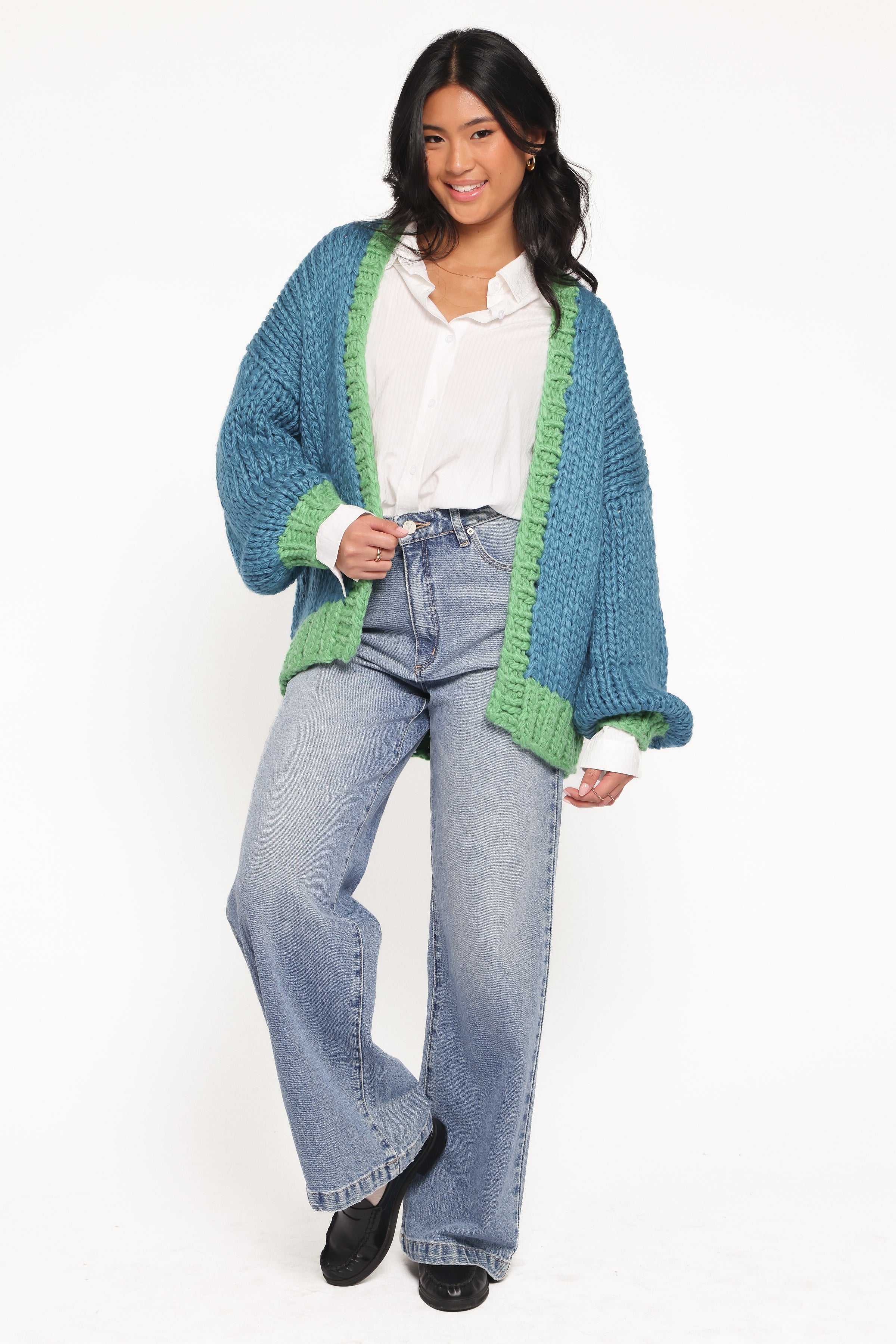 KNITWEAR Anige Contrast Trim Cardigan - Blue/Green