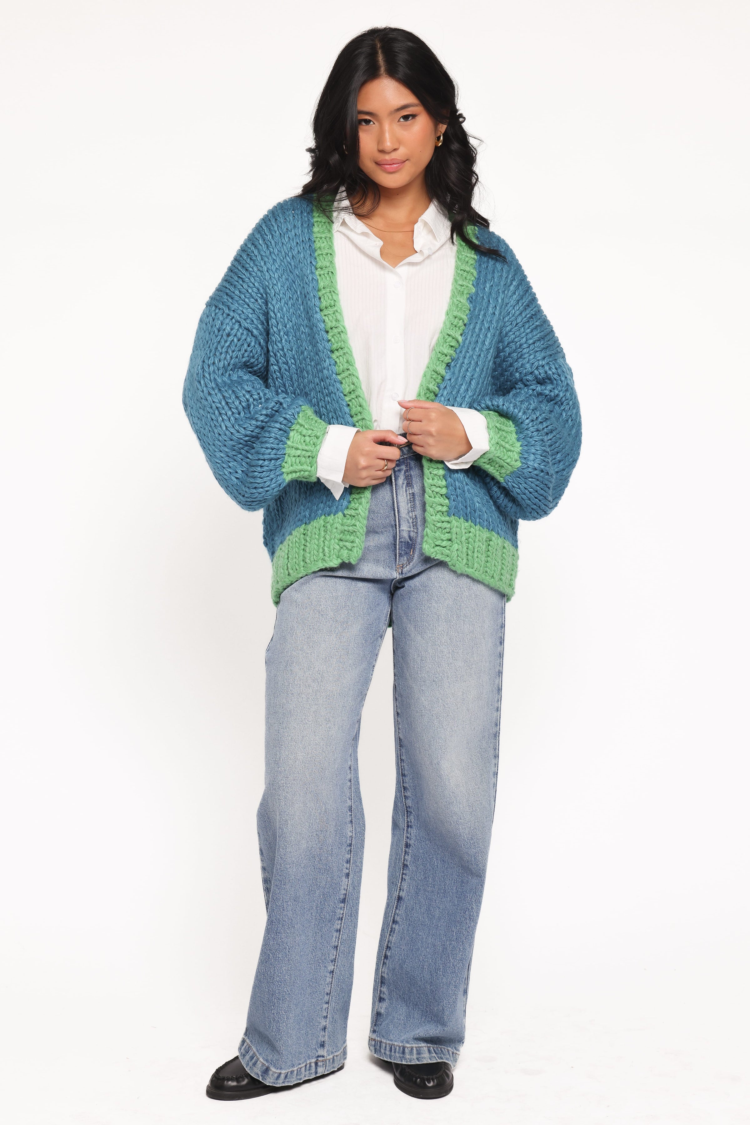 KNITWEAR Anige Contrast Trim Cardigan - Blue/Green