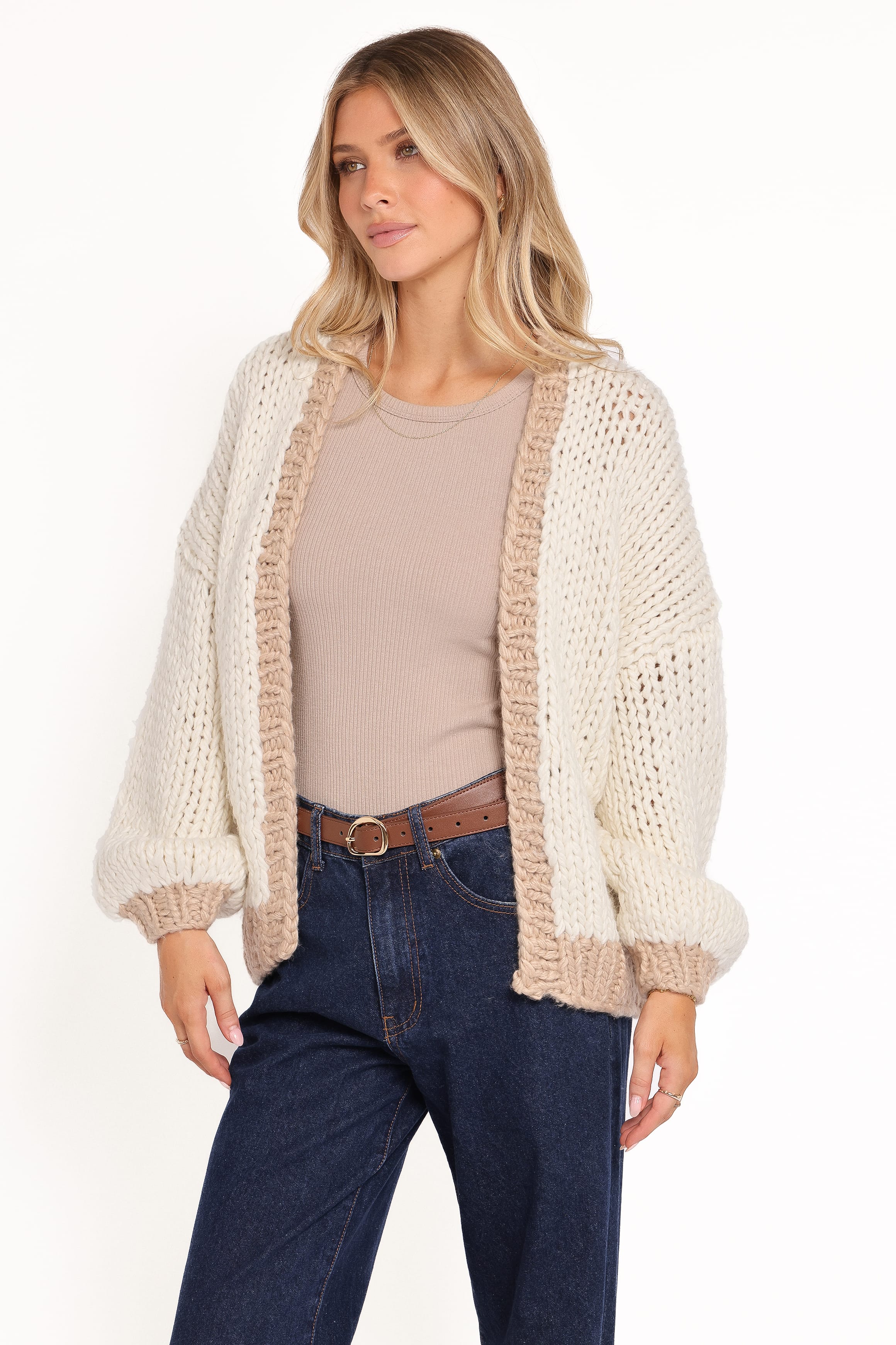 KNITWEAR Anige Contrast Trim Cardigan - Cream