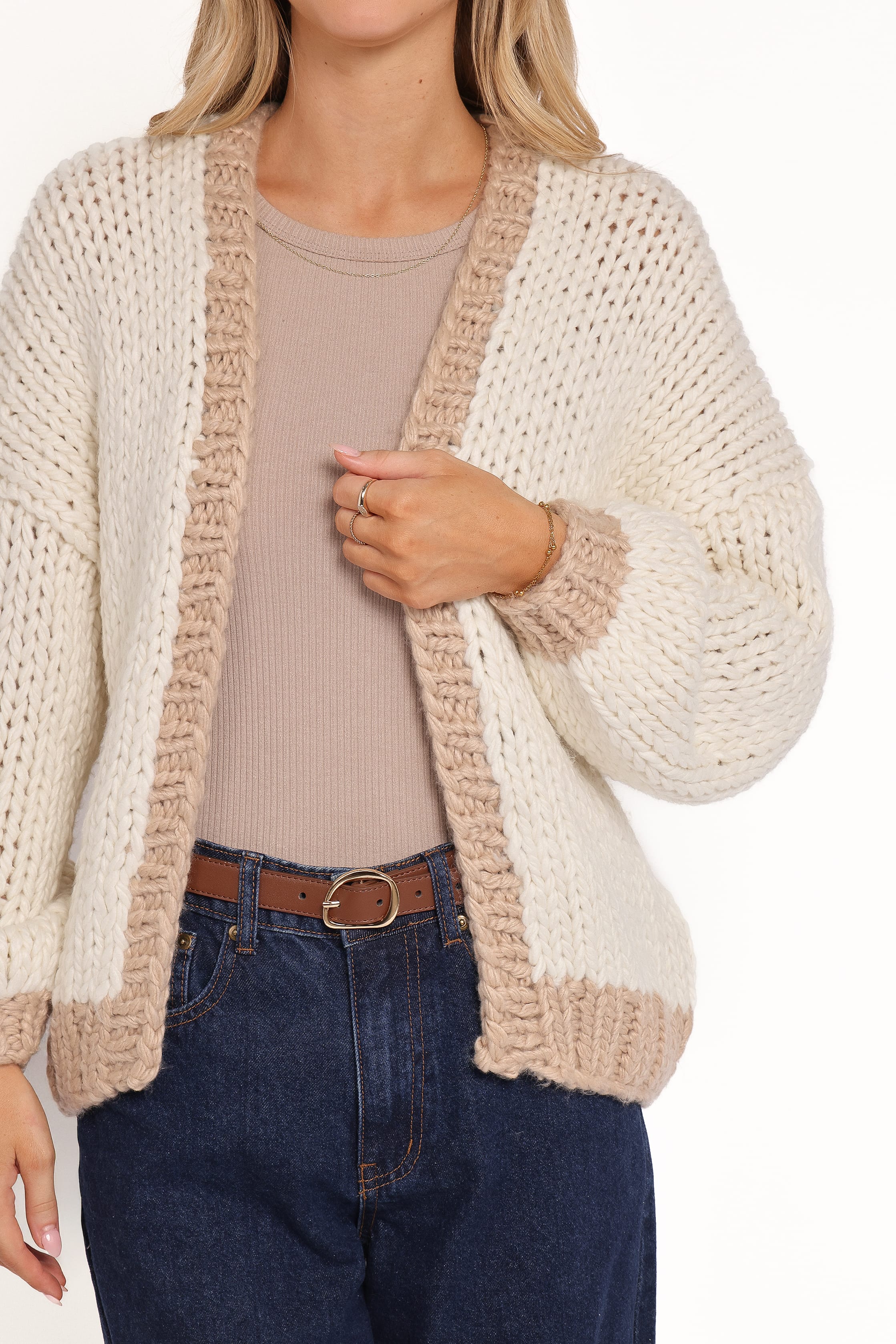 KNITWEAR Anige Contrast Trim Cardigan - Cream
