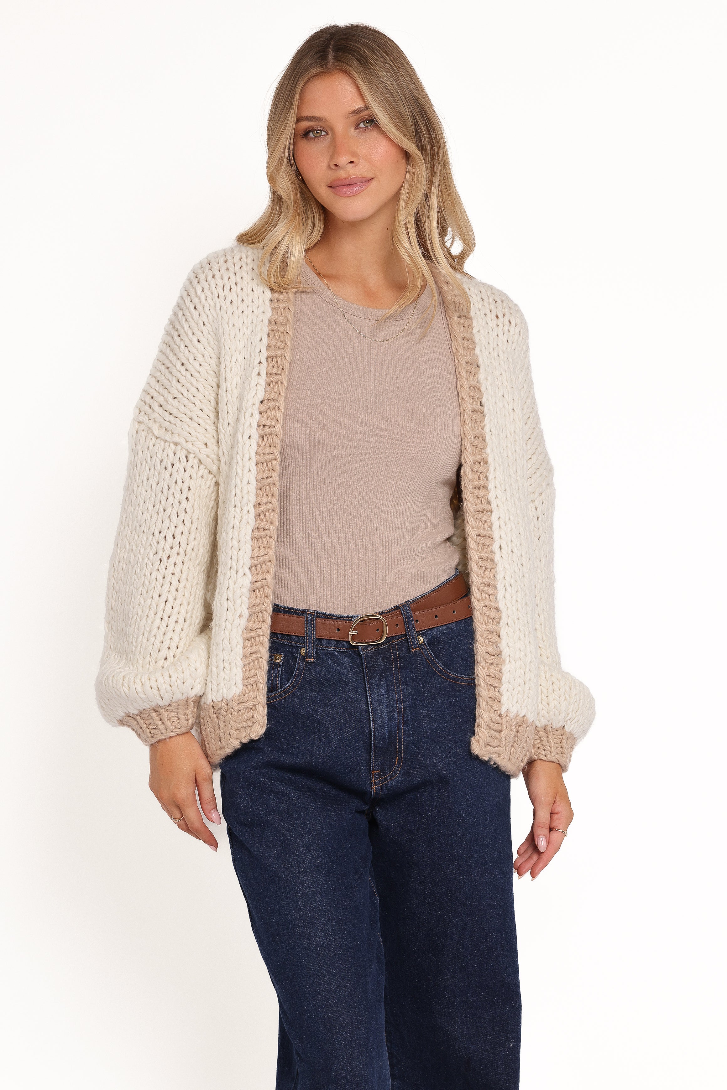 KNITWEAR Anige Contrast Trim Cardigan - Cream