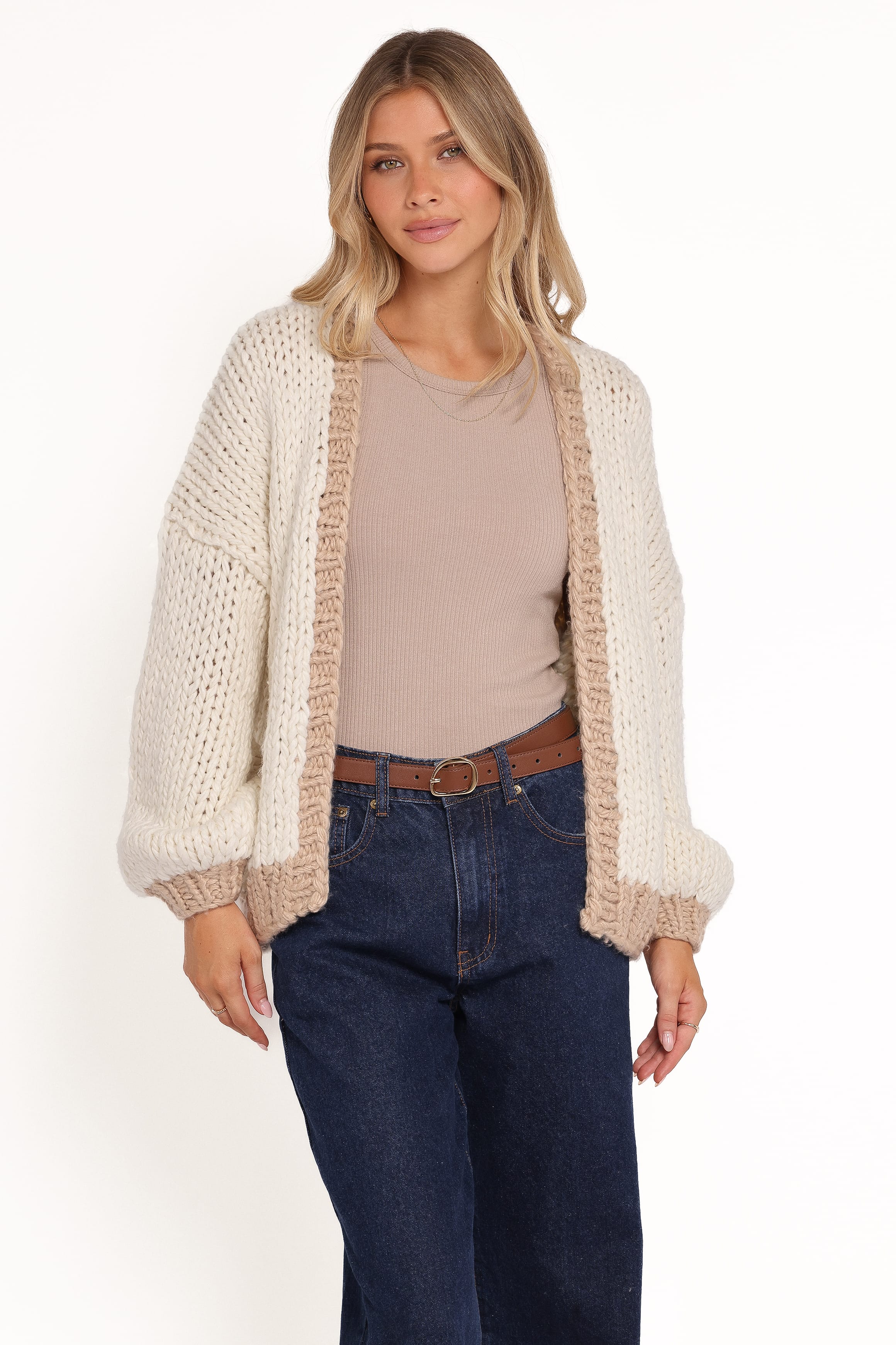 KNITWEAR Anige Contrast Trim Cardigan - Cream