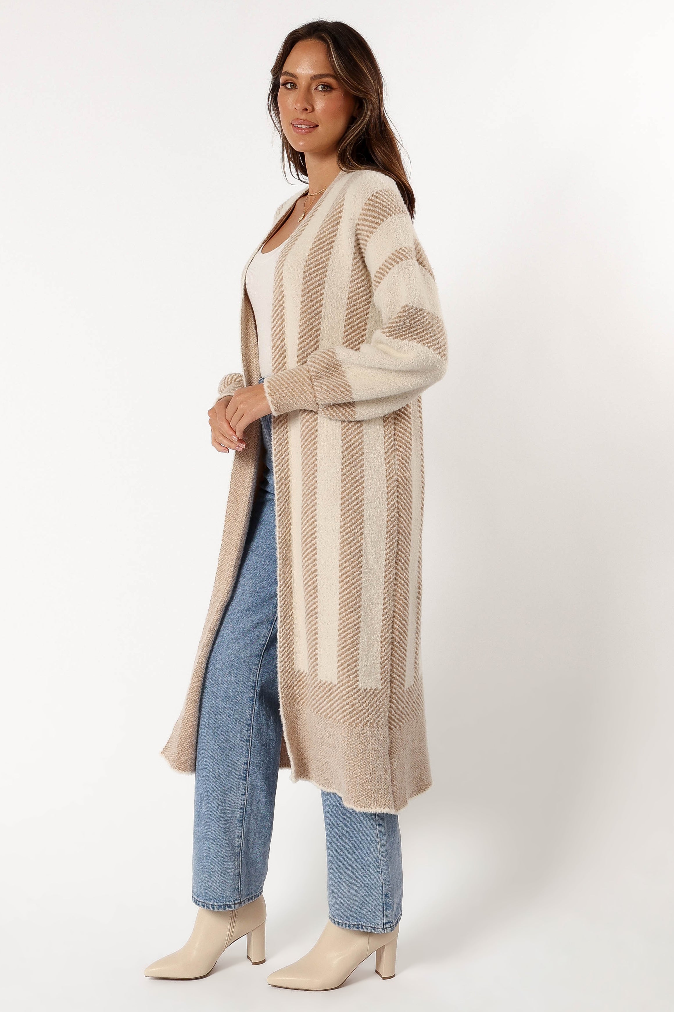KNITWEAR @Anita Stripe Long Cardigan - Beige