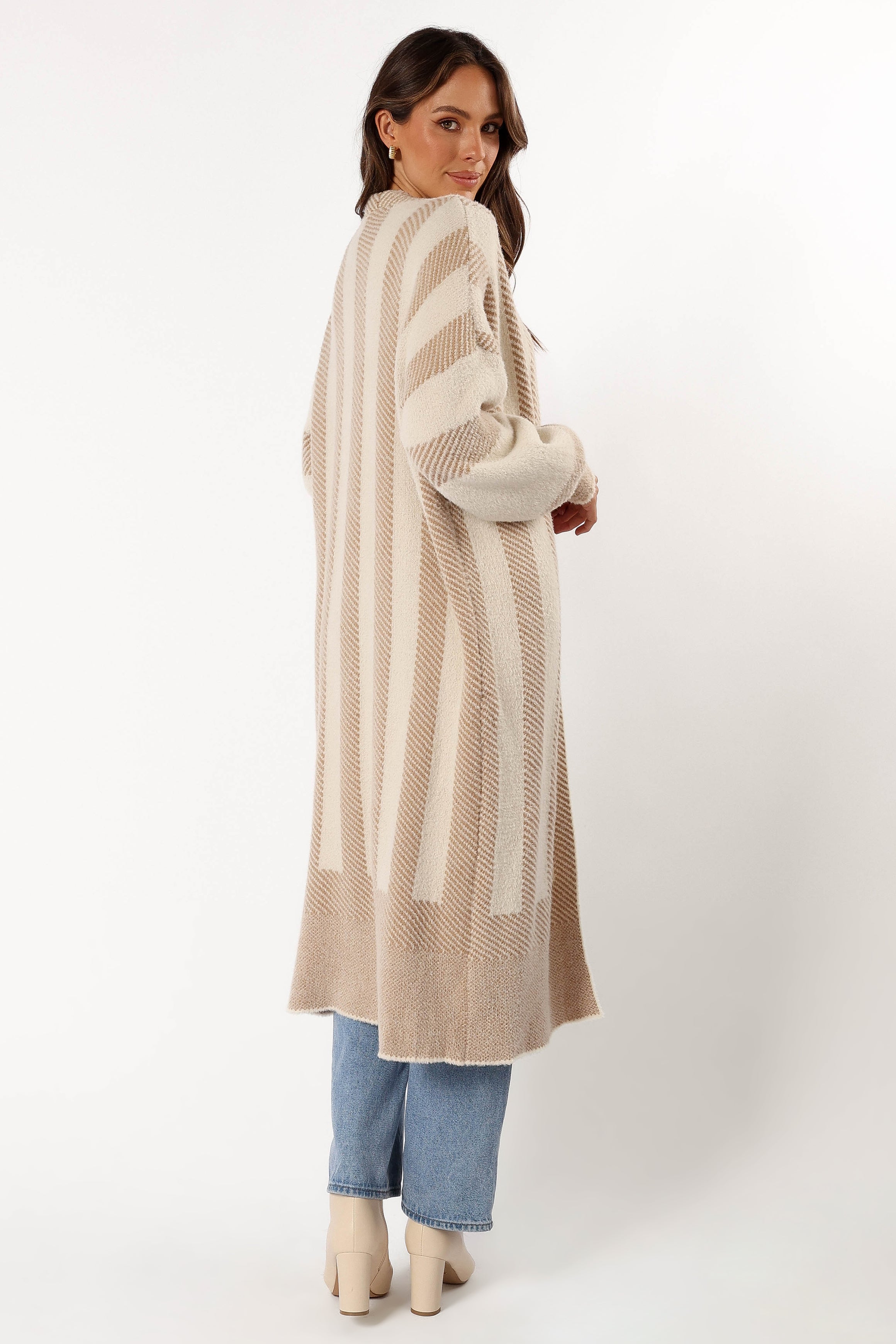 KNITWEAR @Anita Stripe Long Cardigan - Beige