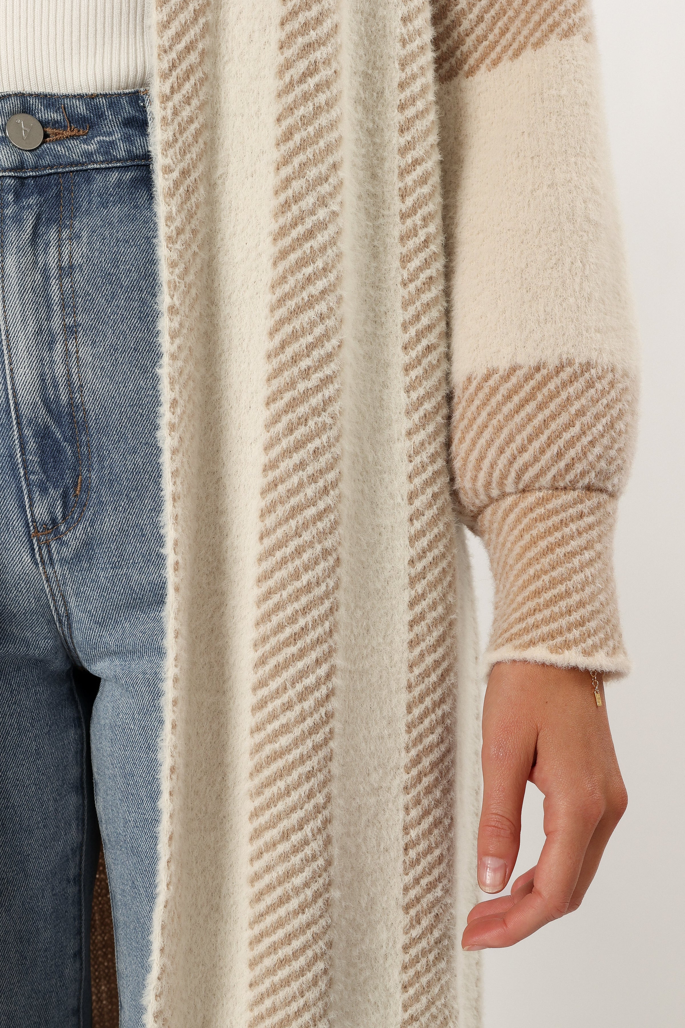 KNITWEAR @Anita Stripe Long Cardigan - Beige