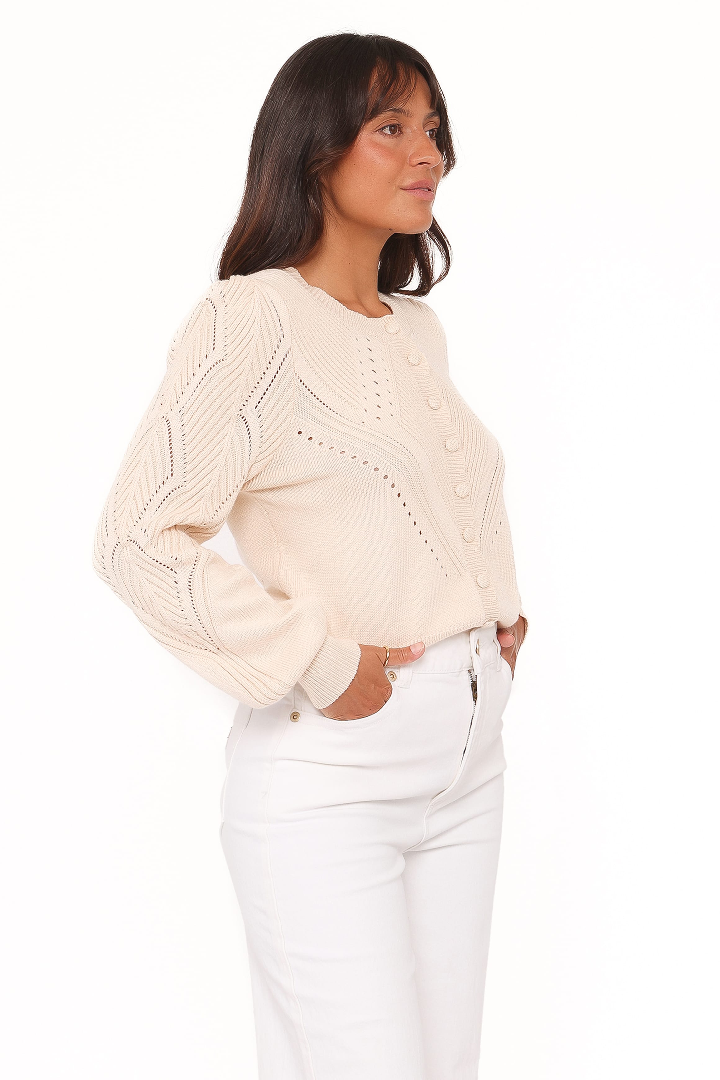 KNITWEAR Annika Puff Sleeve Cardigan - Cream