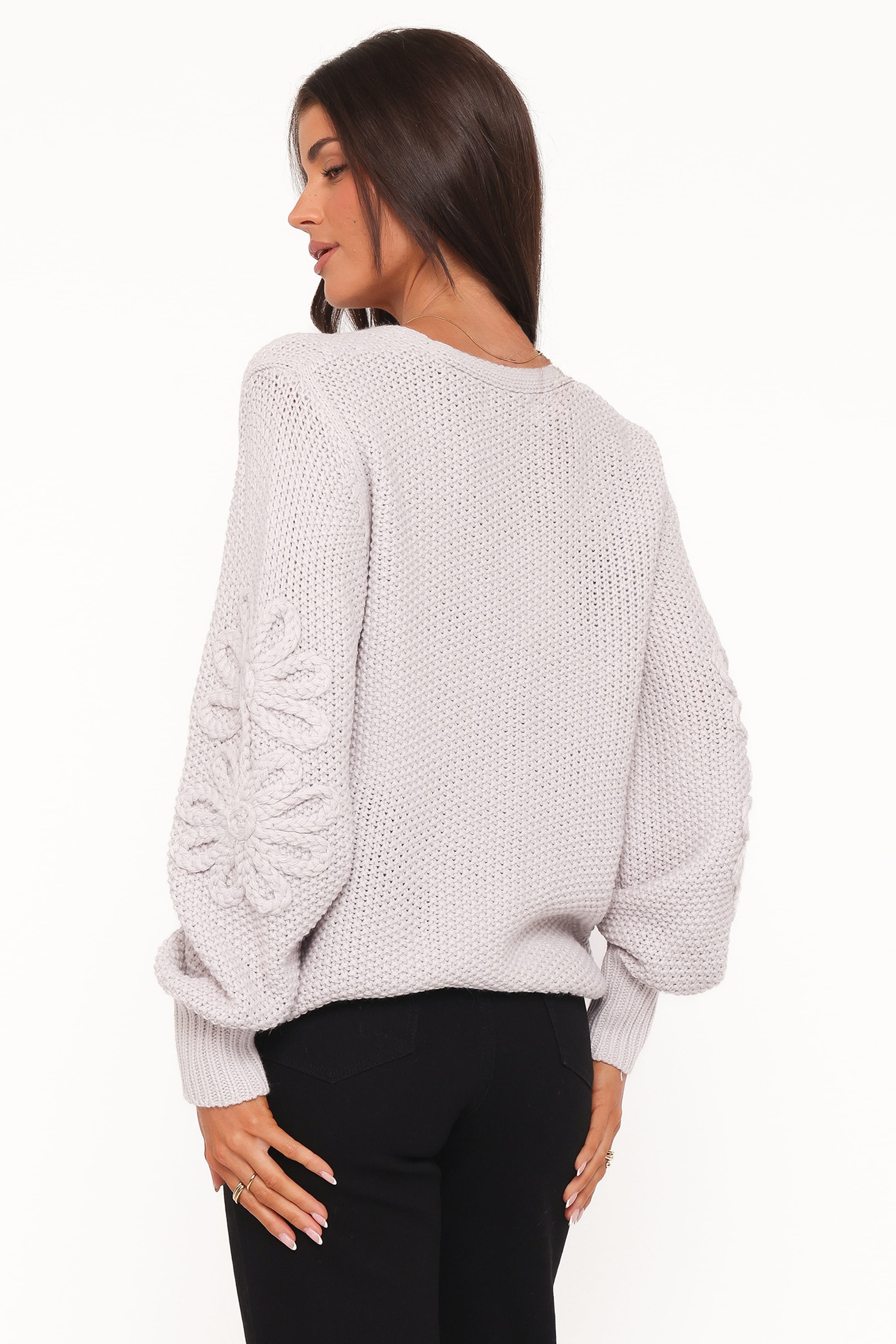 KNITWEAR Arcadia Floral Cardigan - Light Grey