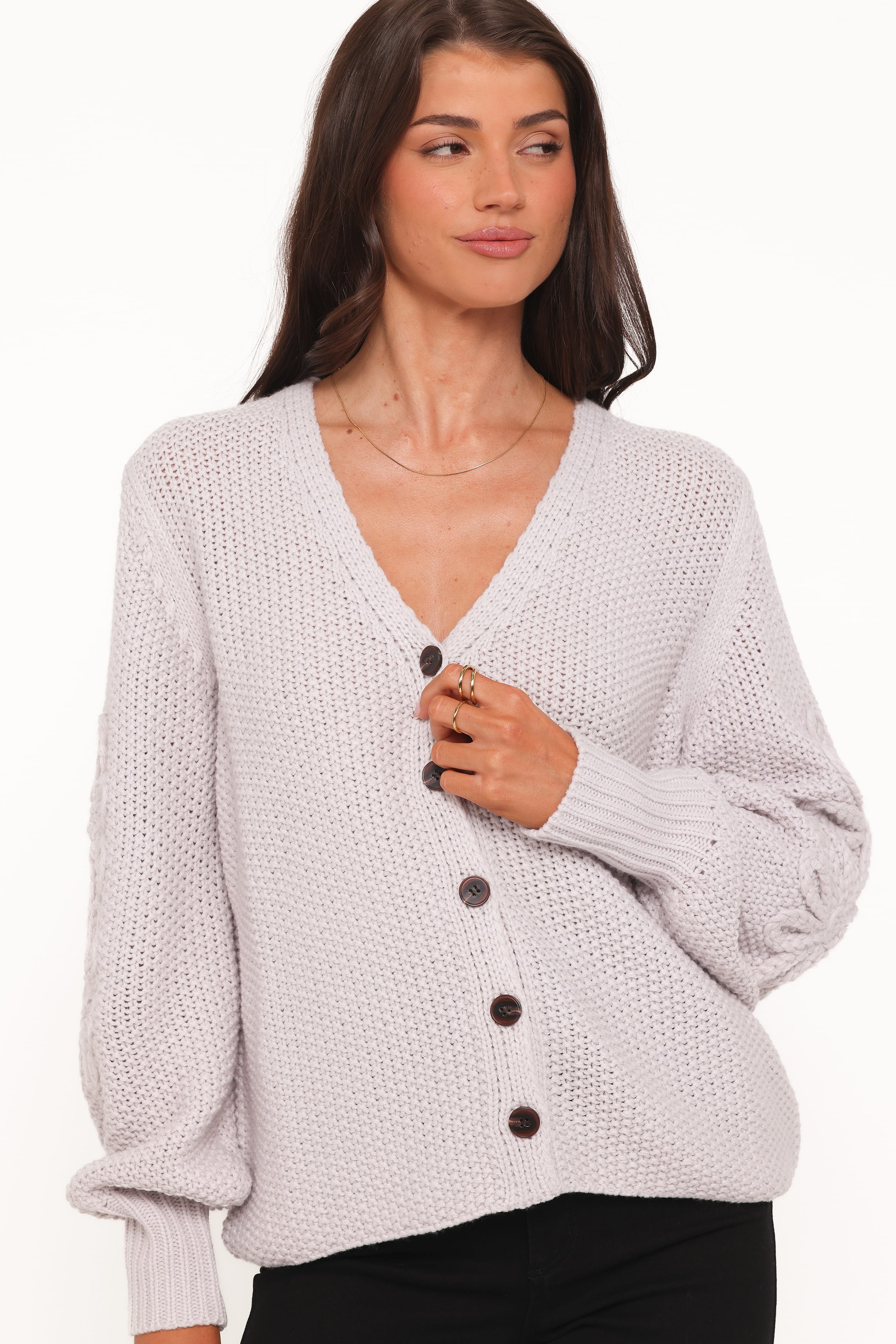 KNITWEAR Arcadia Floral Cardigan - Light Grey
