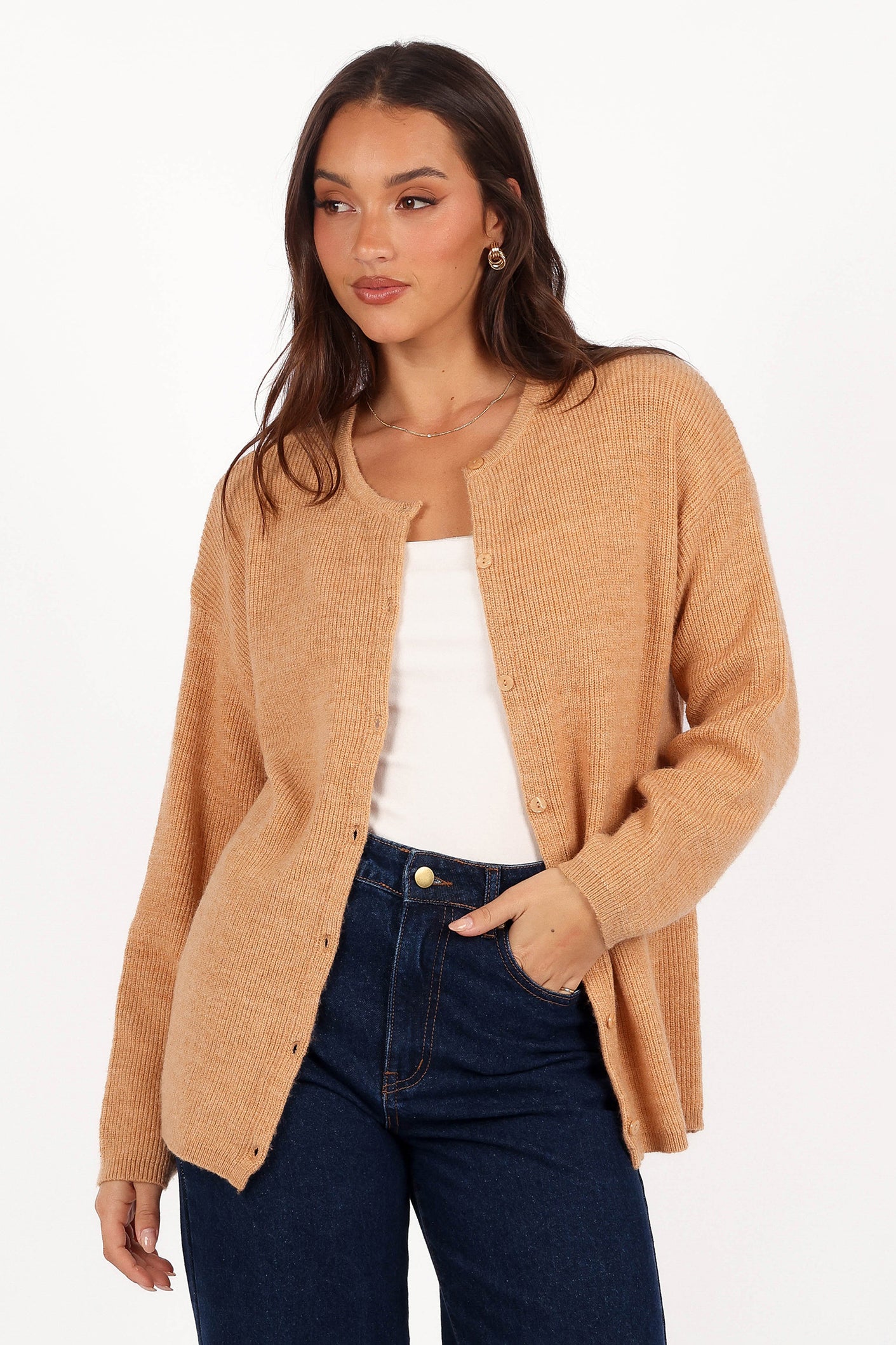 KNITWEAR Astor Classic Button Up Cardigan - Caramel
