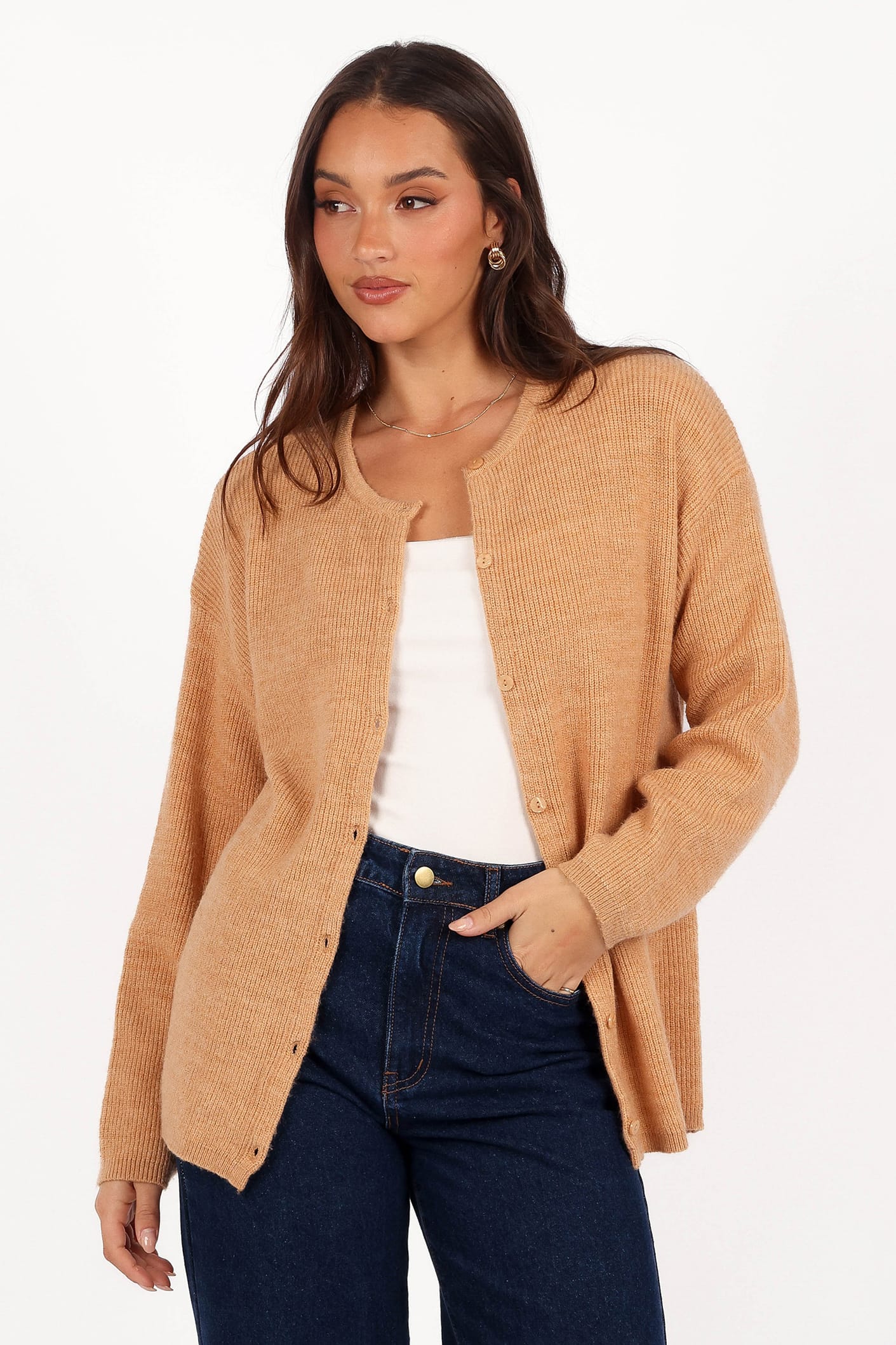KNITWEAR Astor Classic Button Up Cardigan - Caramel