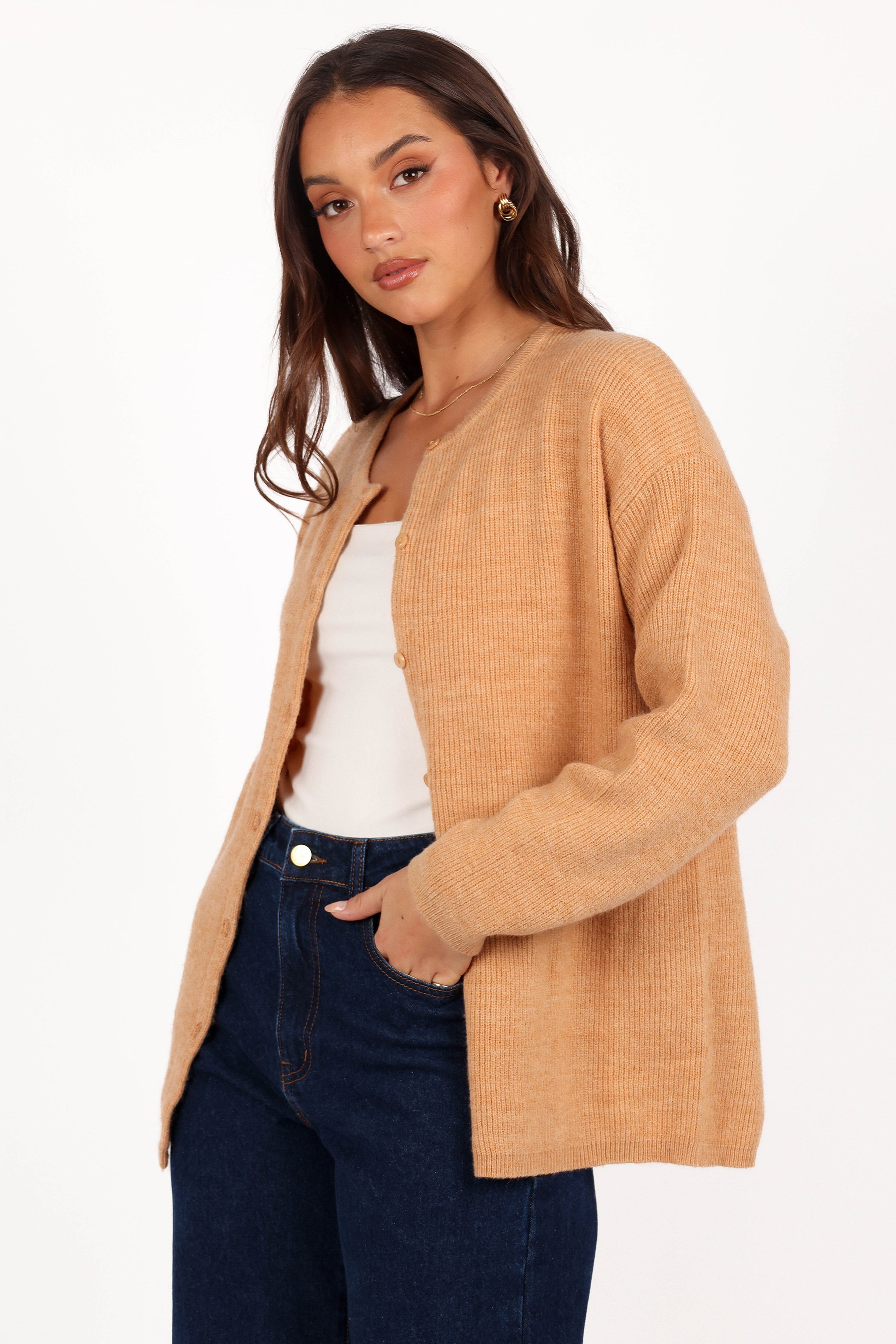 KNITWEAR Astor Classic Button Up Cardigan - Caramel