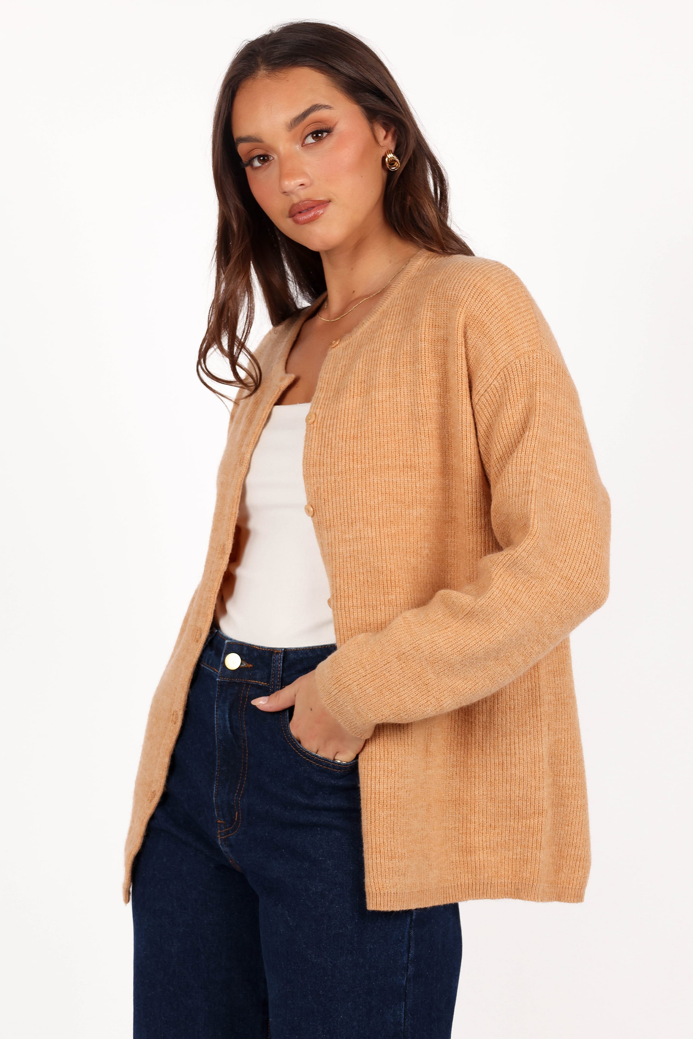 KNITWEAR Astor Classic Button Up Cardigan - Caramel