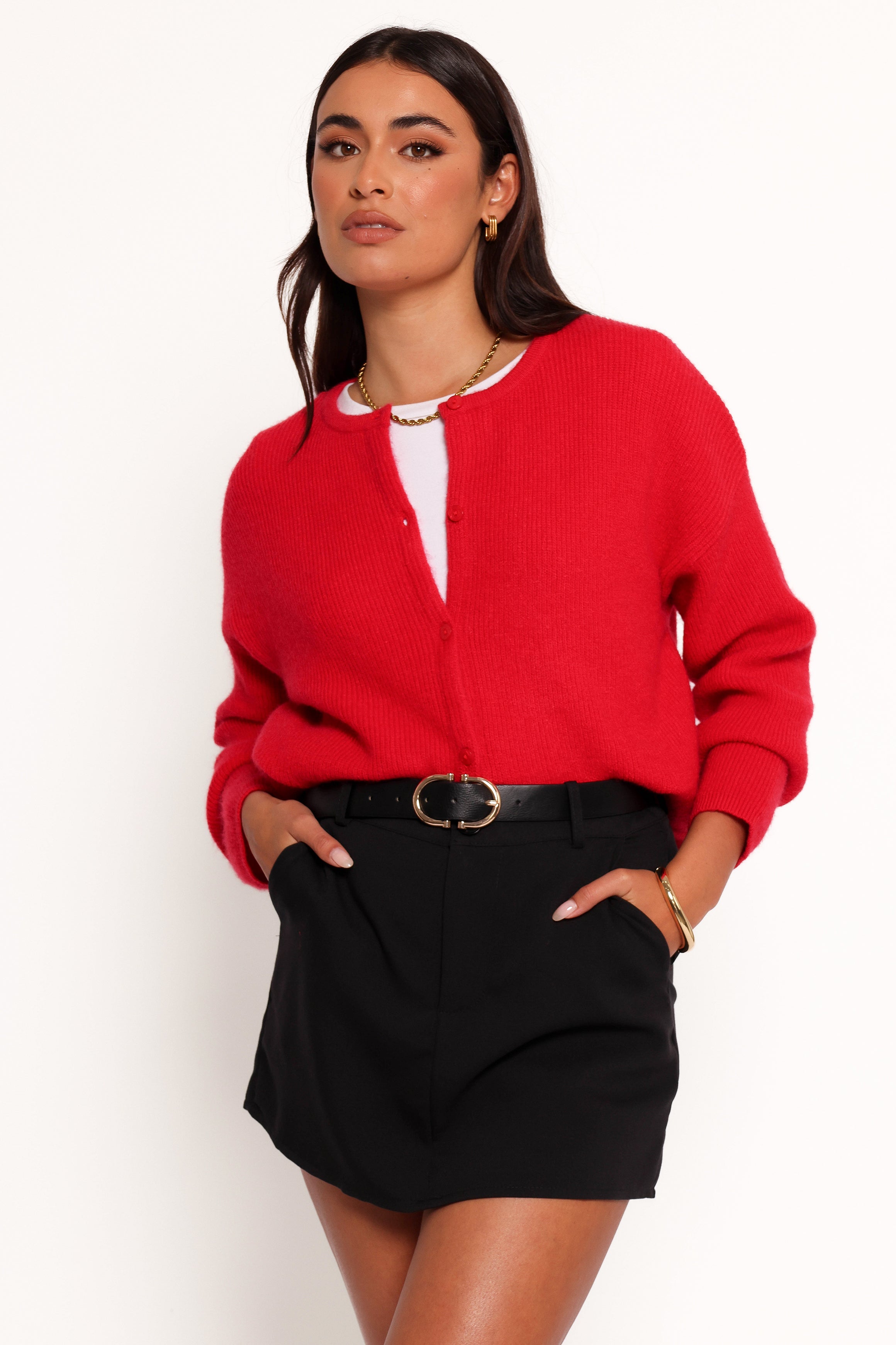 KNITWEAR Astor Classic Button Up Cardigan - Red