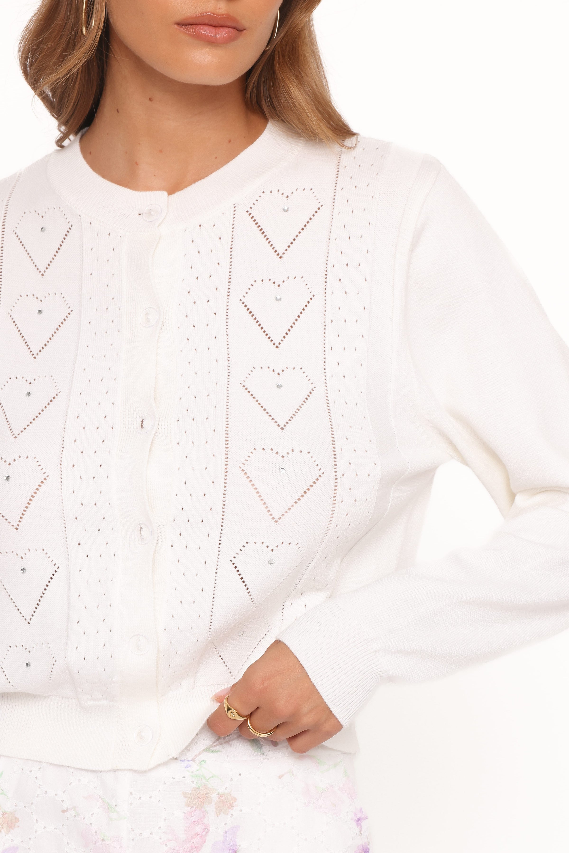 KNITWEAR Baylie Pointelle Cardigan - White