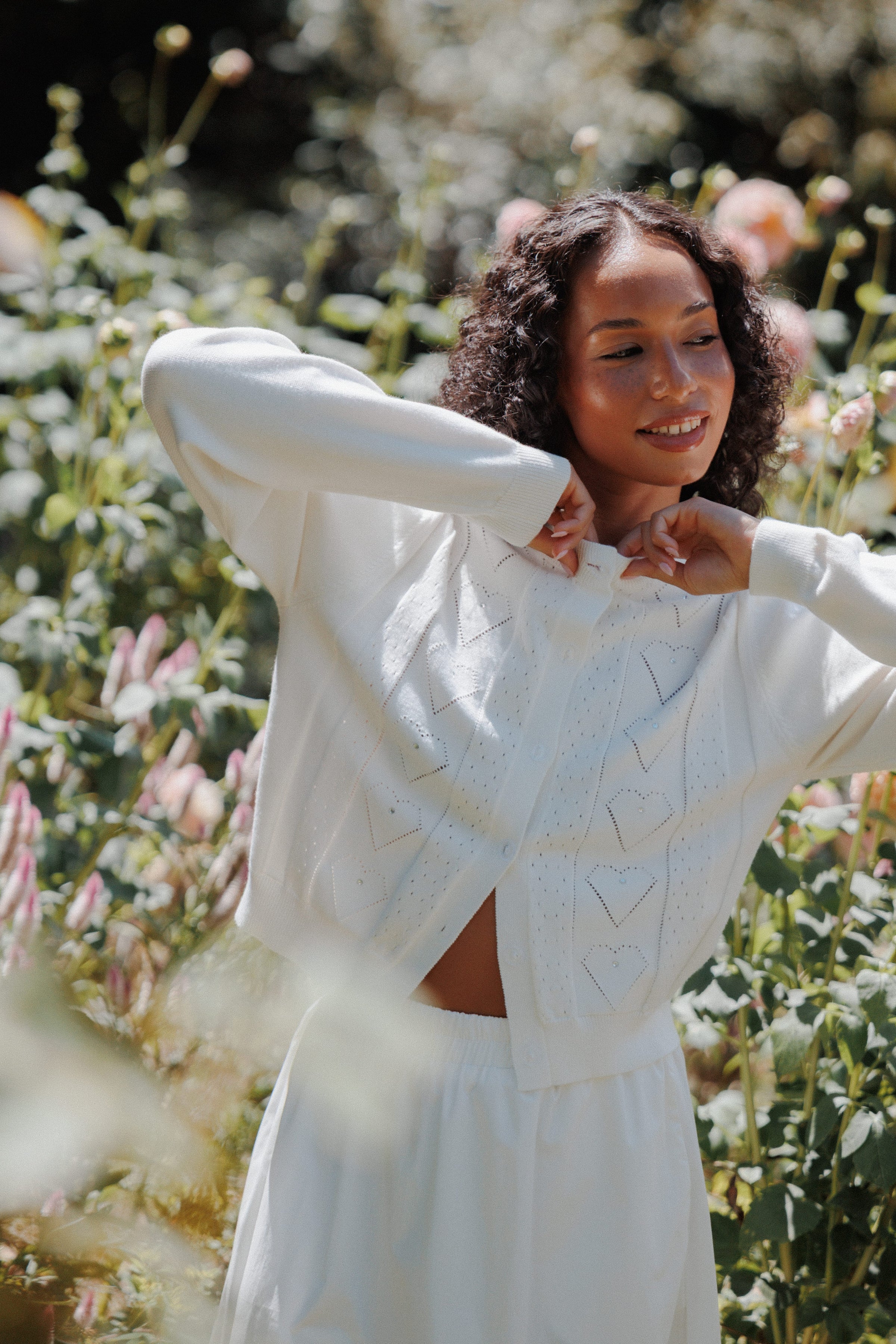 KNITWEAR Baylie Pointelle Cardigan - White