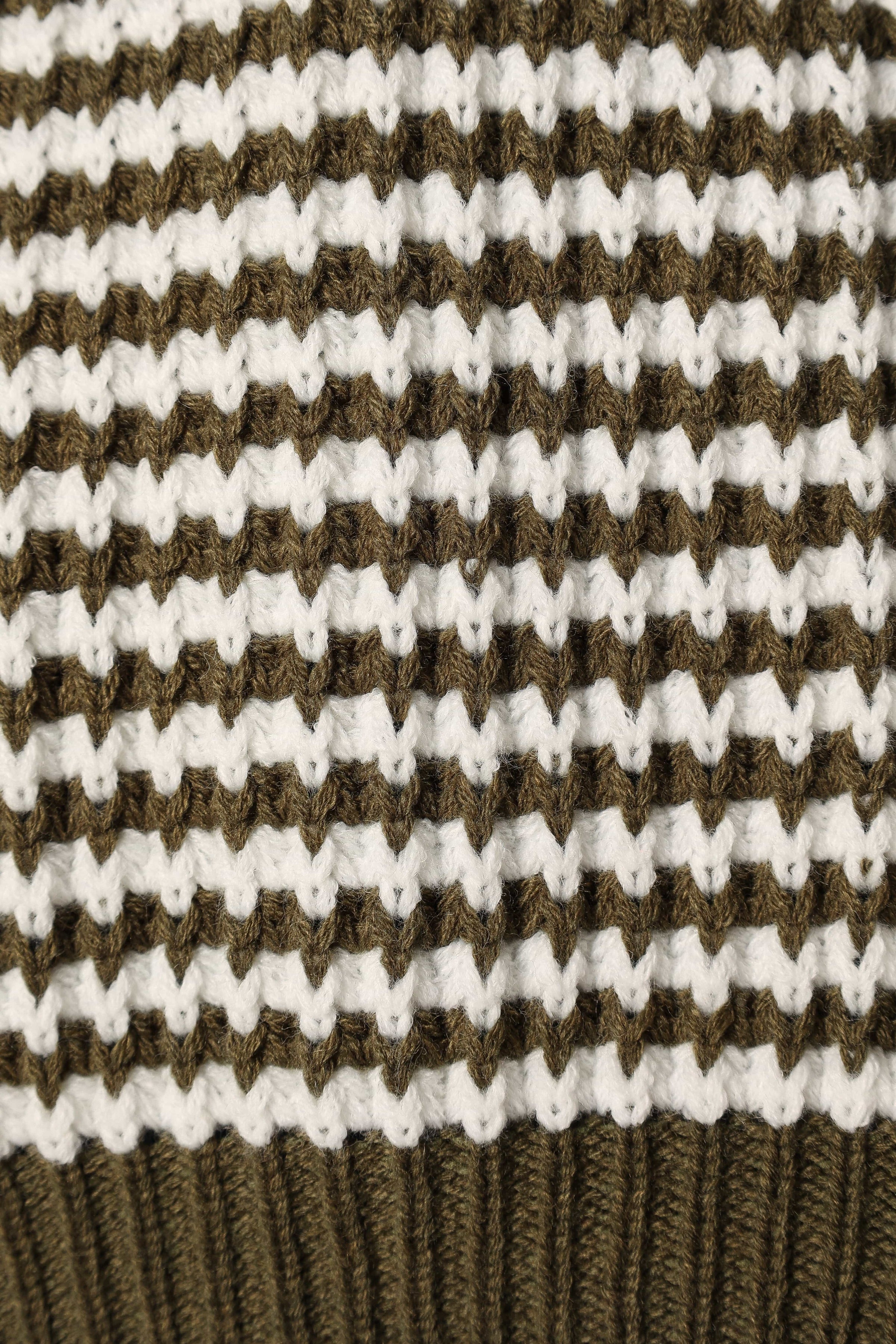 KNITWEAR Becca Crewneck Waffle Stitch Stripe Knit Sweater - Olive