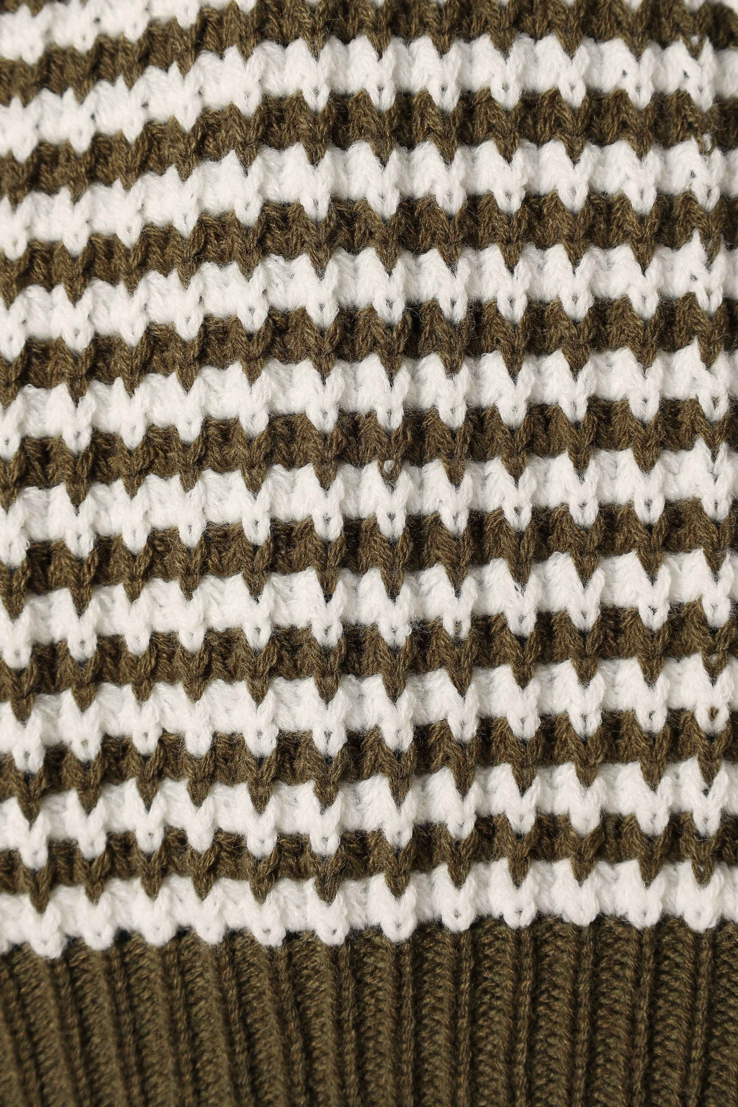 KNITWEAR @Becca Crewneck Waffle Stitch Stripe Knit Sweater - Olive