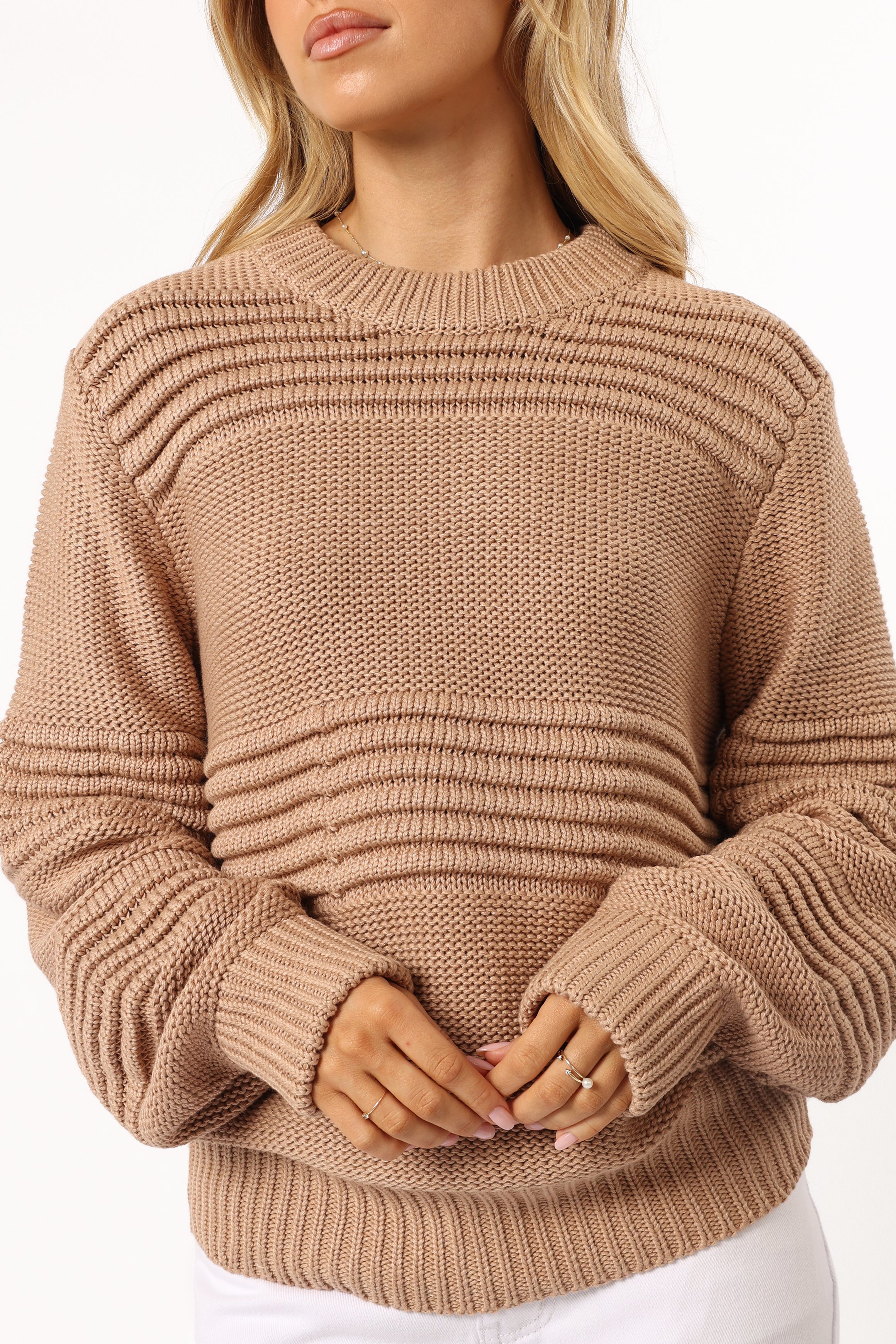 KNITWEAR @Beckett Textured Stripe Knit Sweater - Beige