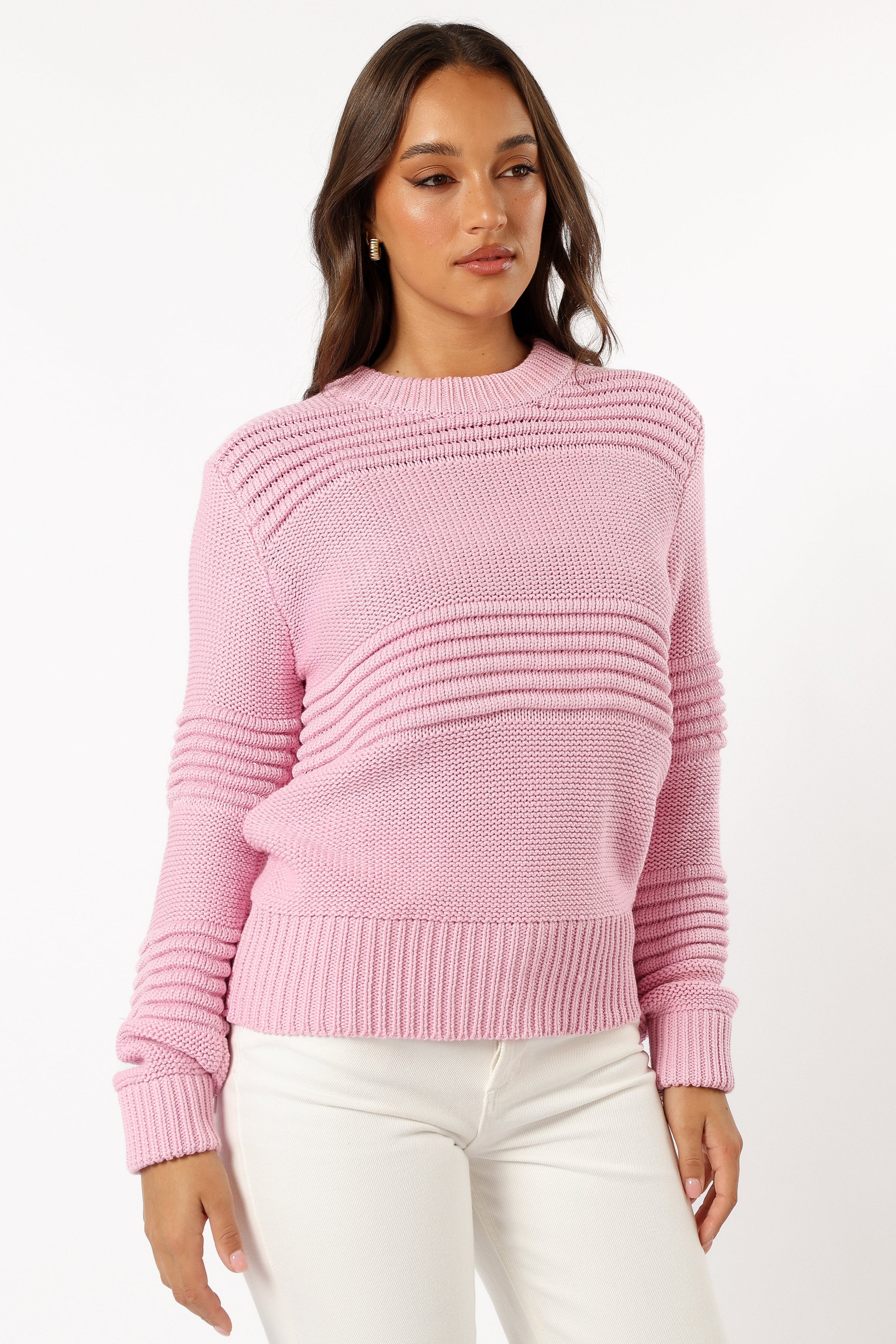 KNITWEAR Beckett Textured Stripe Knit Sweater - Pink
