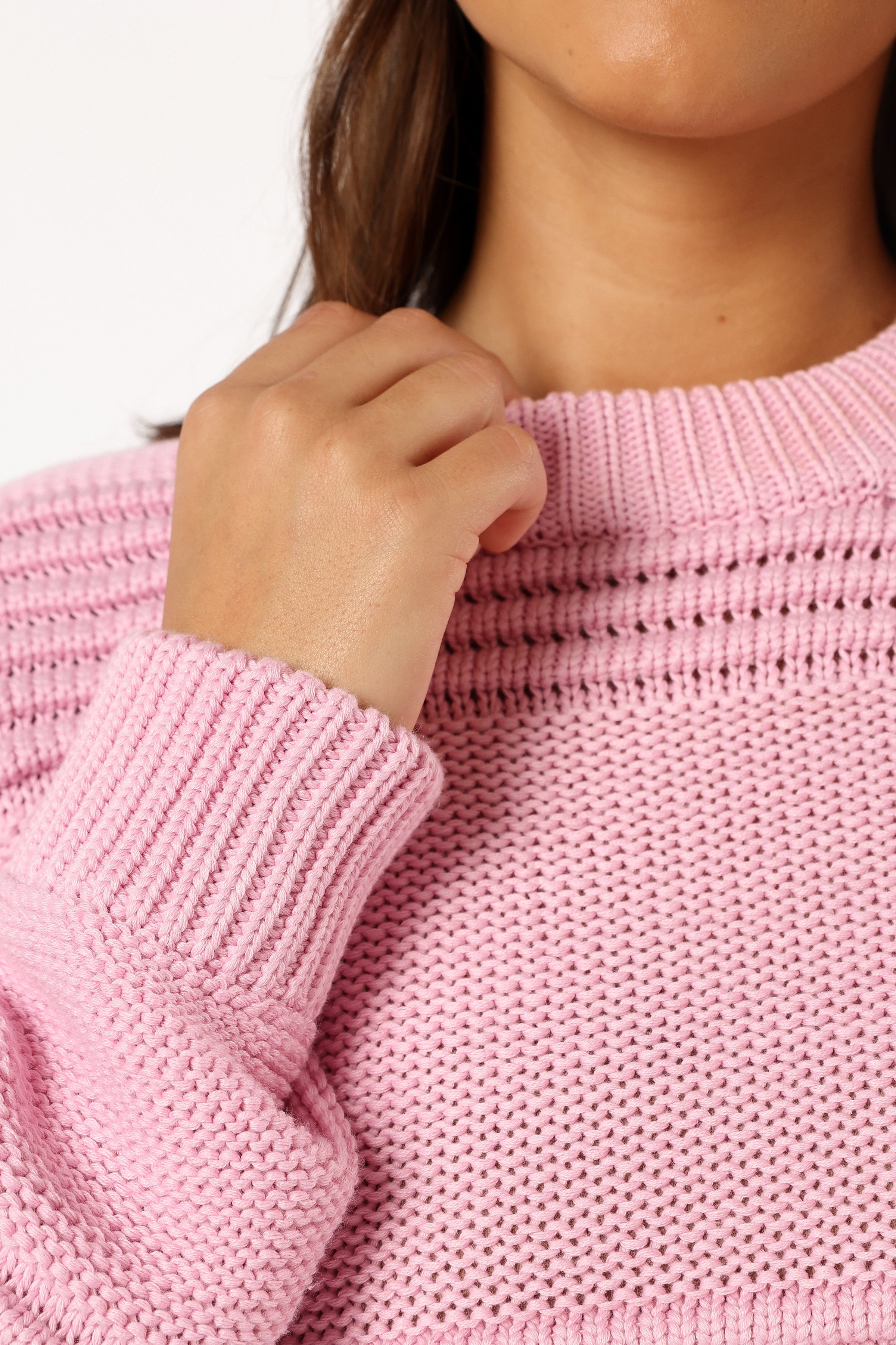 KNITWEAR Beckett Textured Stripe Knit Sweater - Pink