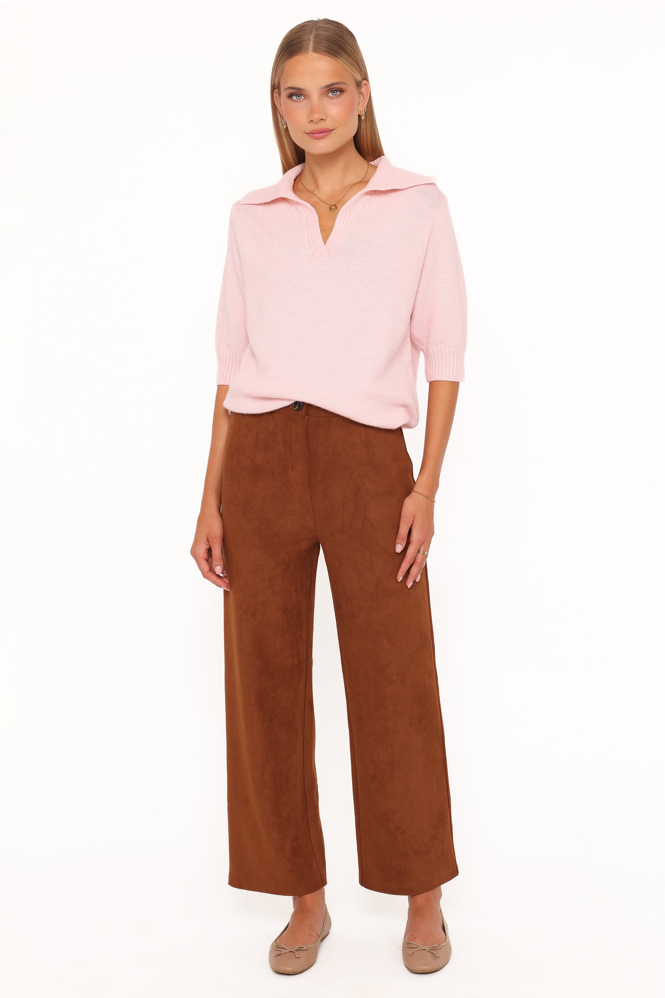 KNITWEAR Bels Short Sleeve Collar Knit Sweater - Pink