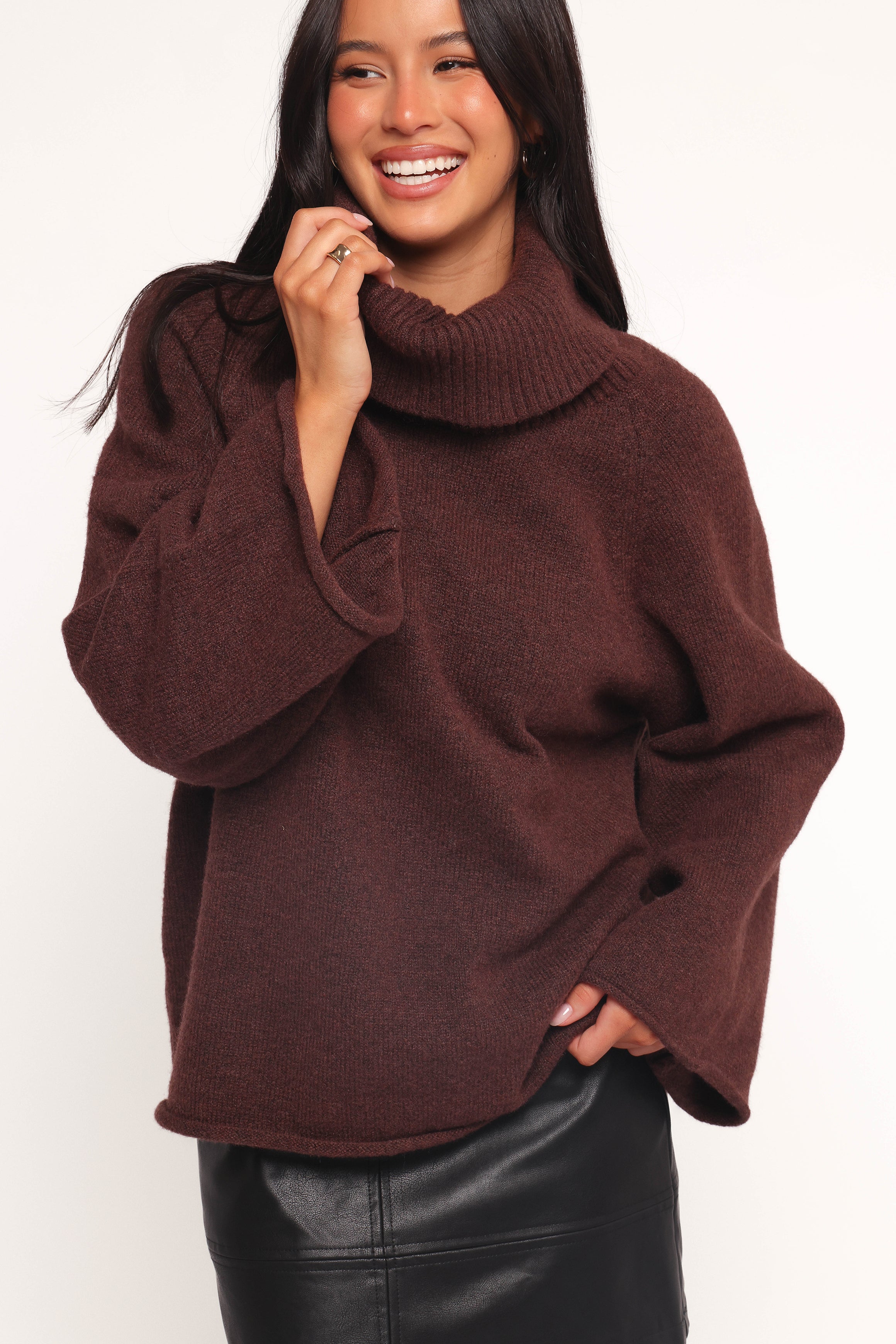 KNITWEAR Bindy Cowlneck Knit Sweater - Brown